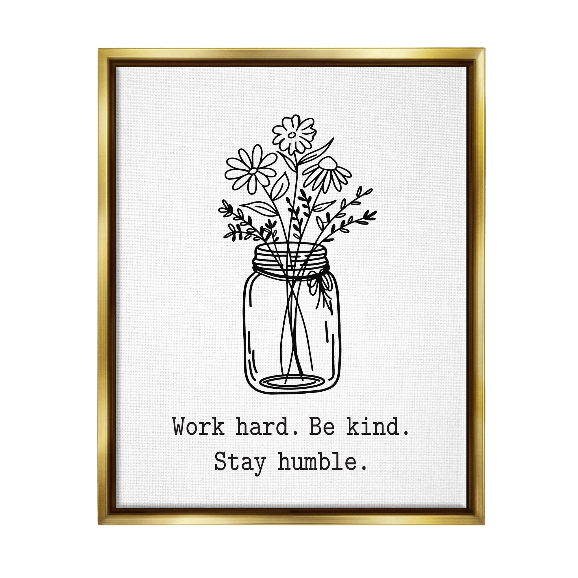 Stupell Industries Stay Humble Casual Floral Line Doodle Bouquet Graphic Art Metallic Gold Floating Framed Canvas Print Wall Art, Design by Lettered and Lined