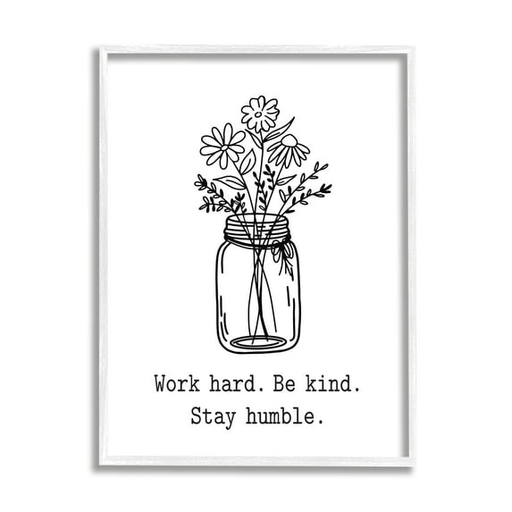 Stupell Industries Stay Humble Casual Floral Line Doodle Bouquet Graphic Art White Framed Art Print Wall Art, Design by Lettered and Lined