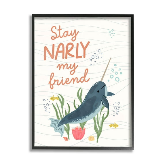 Stupell Industries Stay Narly My Friend Narwhal Graphic Art Black Framed Art Print Wall Art, Design by Nina Blue