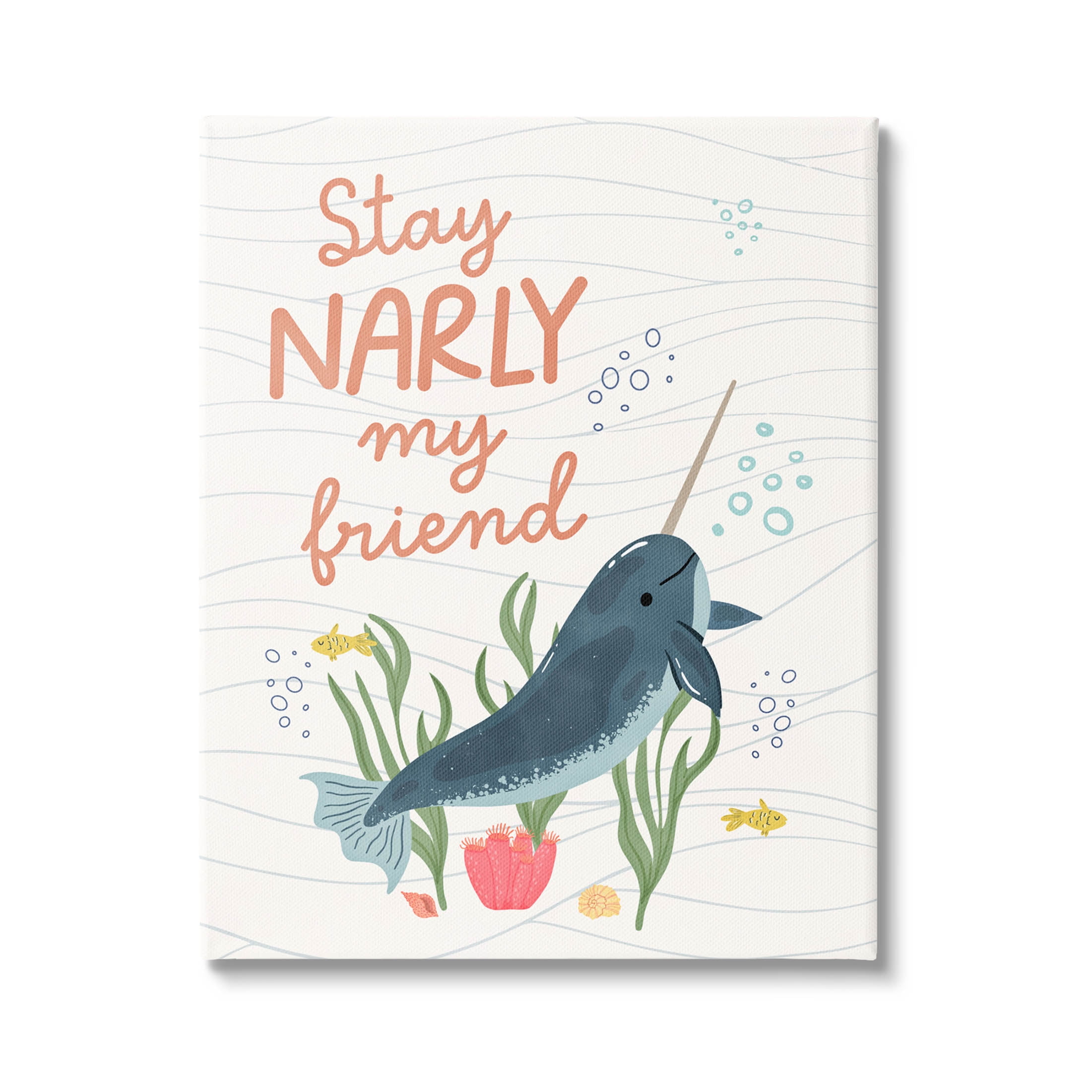 Stupell Industries Stay Narly My Friend Narwhal Graphic Art Gallery Wrapped Canvas Print Wall Art, Design by Nina Blue