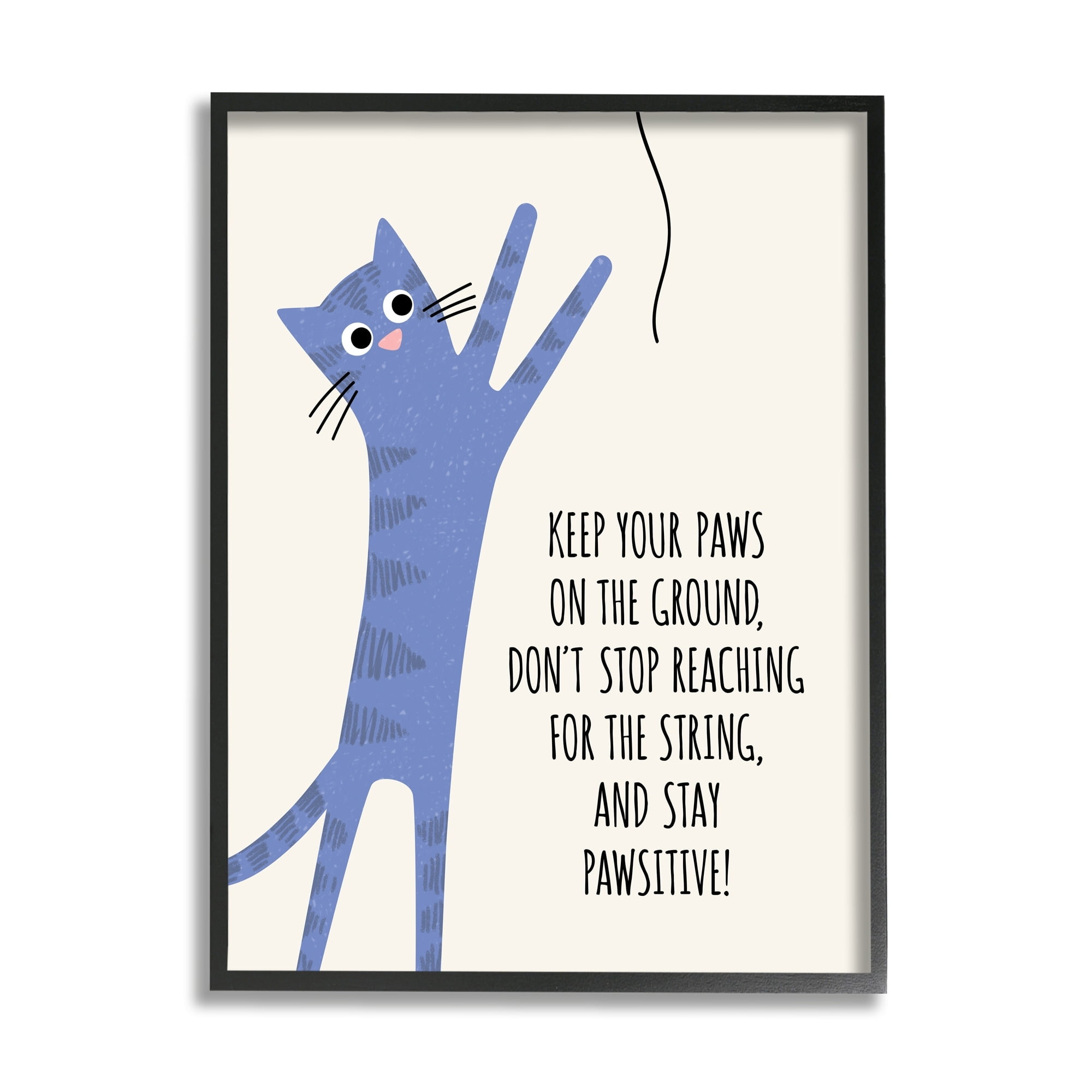 Stupell Industries Stay Pawsitive Cartoon Cat Playing Positivity Sentiment Graphic Art Black Framed Art Print Wall Art, Design by Jennifer Wambach