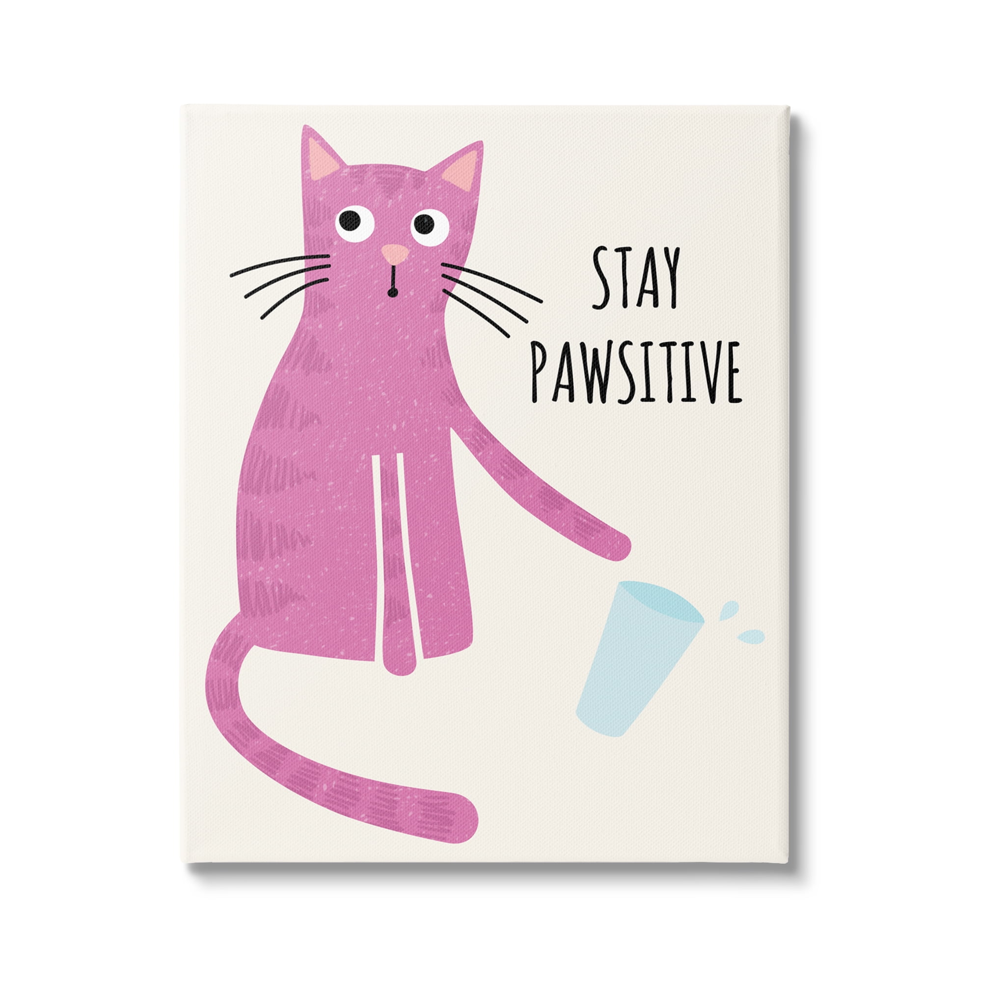 Stupell Industries Stay Pawsitive Endearing Pink Cat Knocking Over Glass Graphic Art Gallery Wrapped Canvas Print Wall Art, Design by Jennifer Wambach
