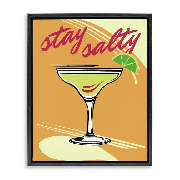 Stupell Industries Stay Salty Cocktail Food & Beverage Painting Black Floater Framed Canvas Art Print Wall Art, 17 x 21
