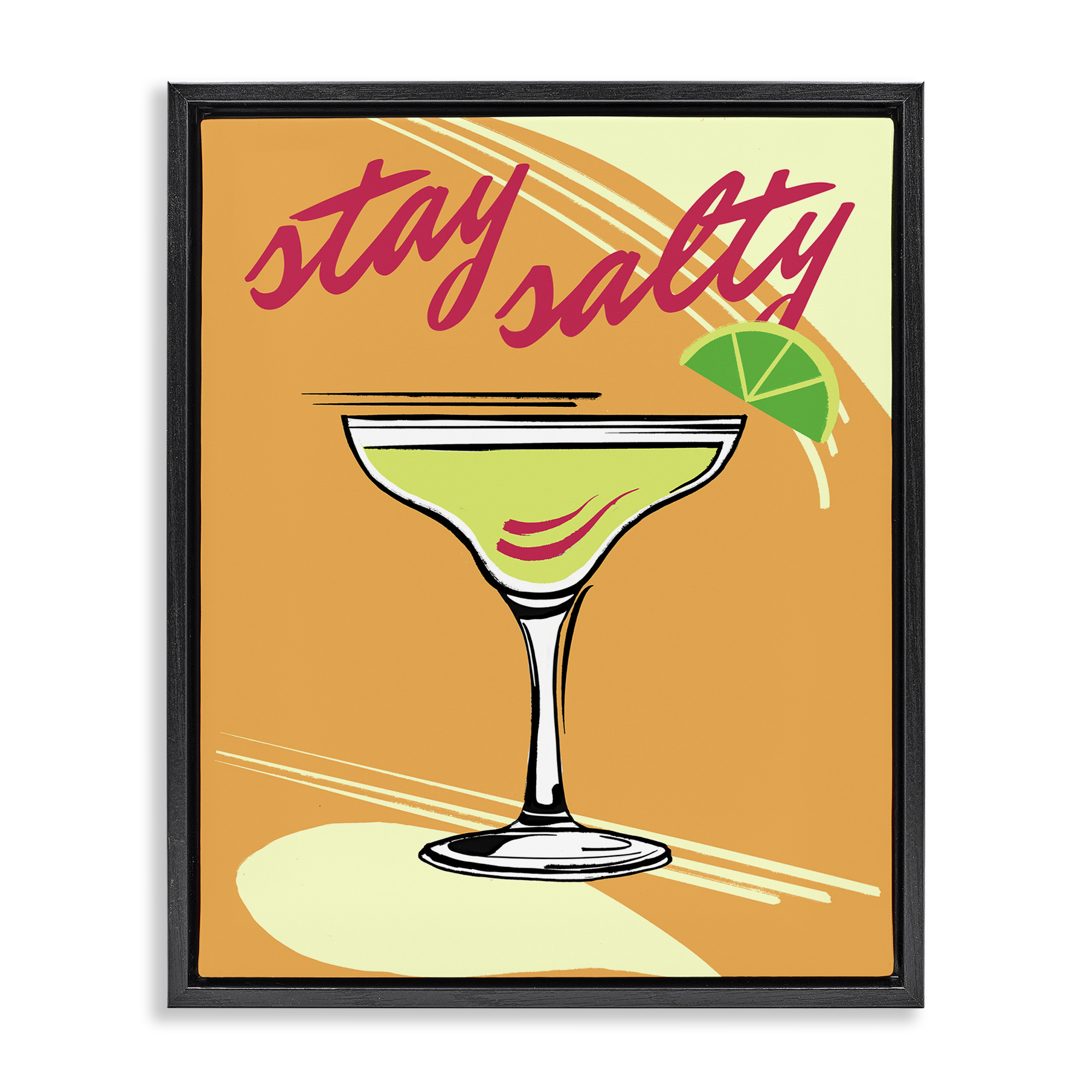 Stupell Industries Stay Salty Cocktail Food & Beverage Painting Black Floater Framed Canvas Art Print Wall Art, 25 x 31