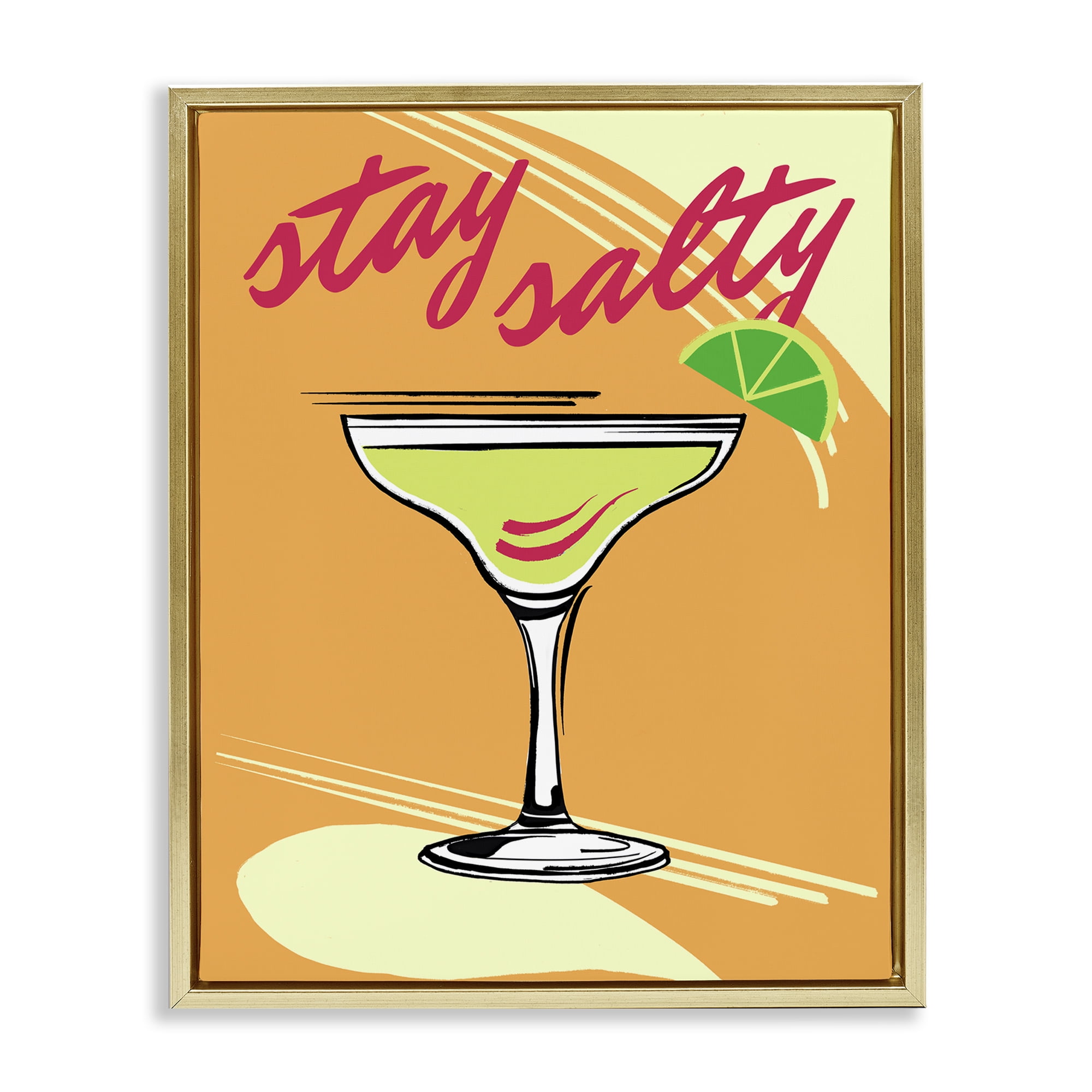 Stupell Industries Stay Salty Cocktail Food & Beverage Painting Gold Floater Framed Canvas Art Print Wall Art, 17 x 21