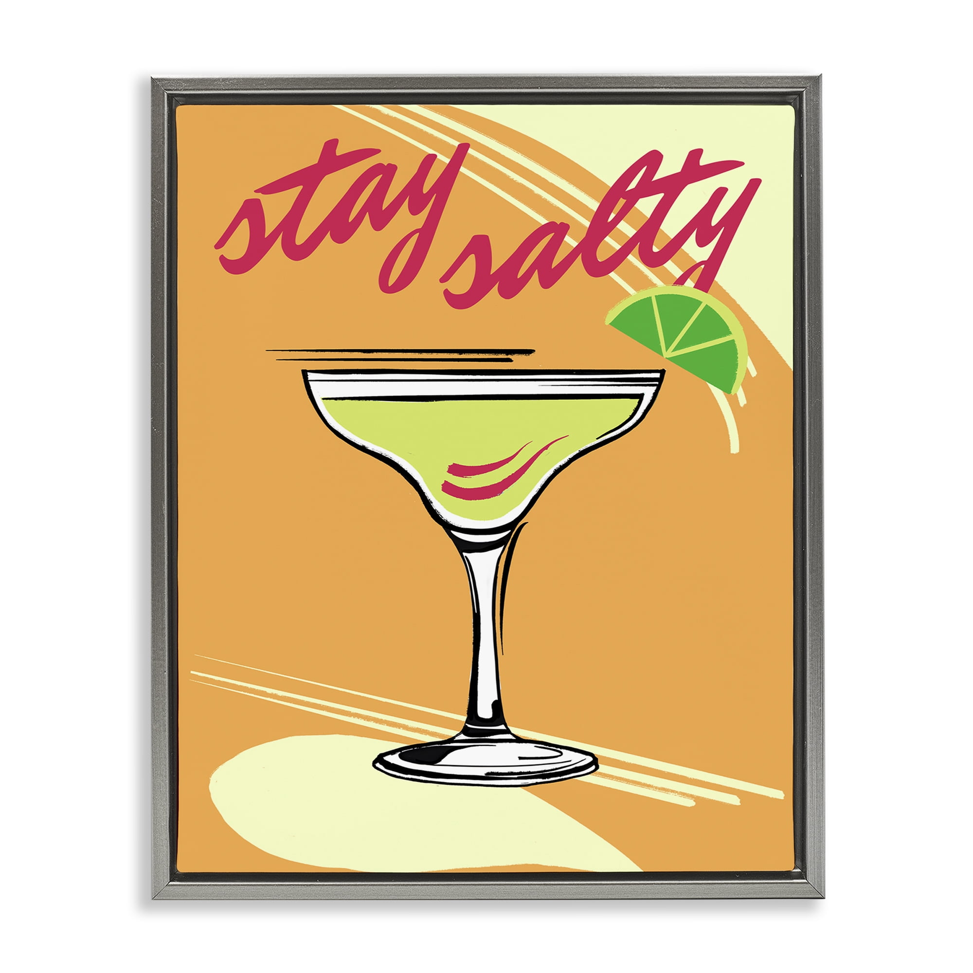 Stupell Industries Stay Salty Cocktail Food & Beverage Painting Gray Floater Framed Canvas Art Print Wall Art, 17 x 21