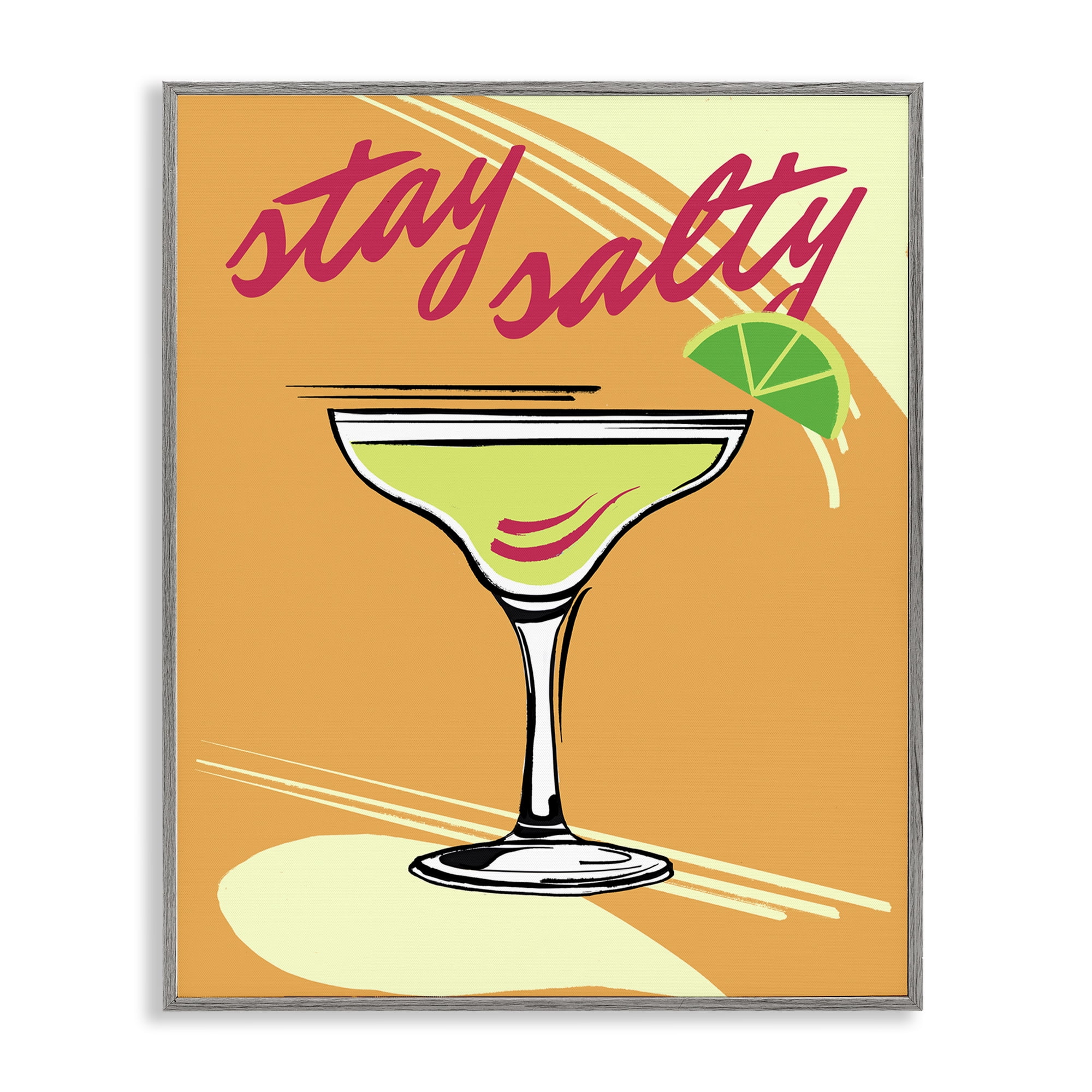 Stupell Industries Stay Salty Cocktail Food & Beverage Painting Gray Framed Art Print Wall Art, 11 x 14