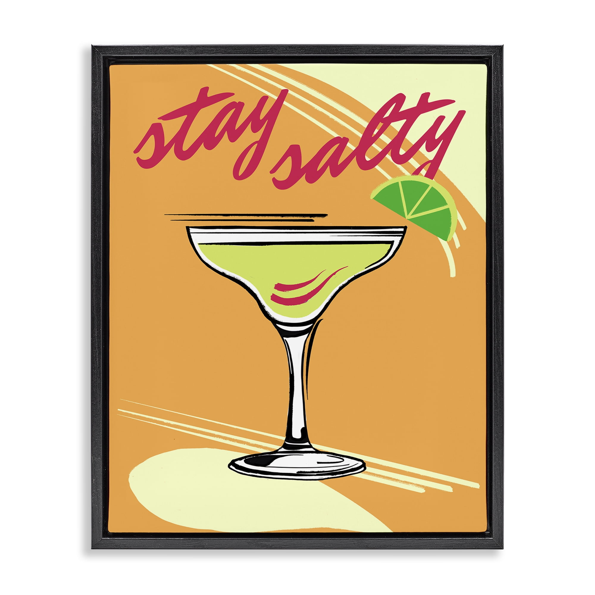 Stupell Industries Stay Salty Margarita Food & Beverage Painting Black Floater Framed Canvas Art Print Wall Art, 25 x 31