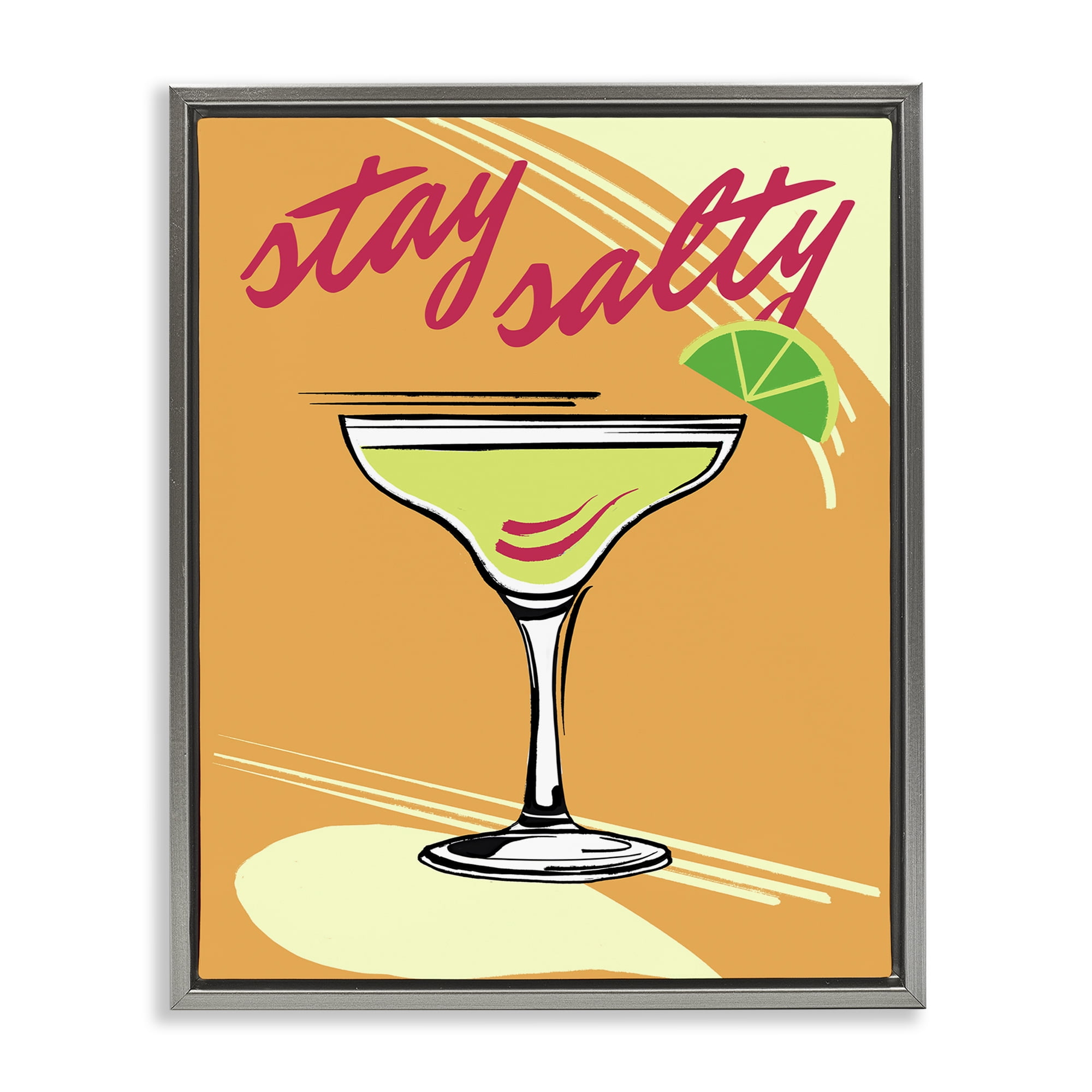 Stupell Industries Stay Salty Margarita Food & Beverage Painting Gray Floater Framed Canvas Art Print Wall Art, 17 x 21