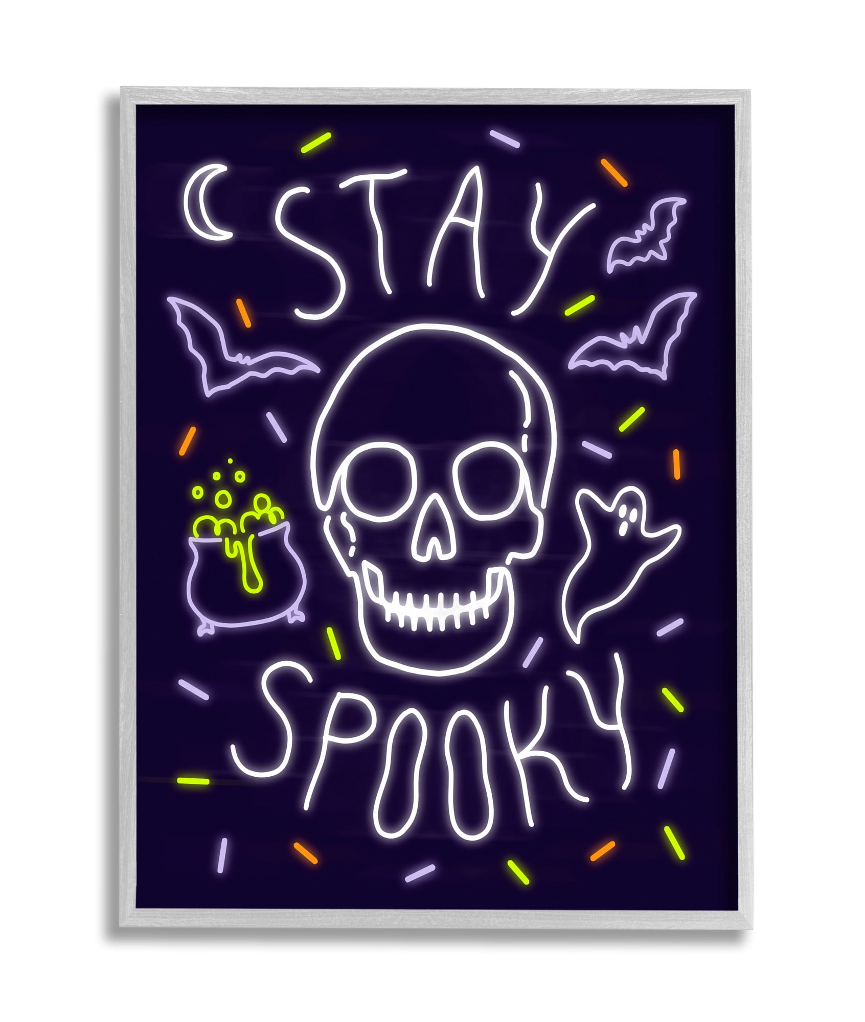 Stupell Industries Stay Spooky Quote Halloween Theme Skeleton Grey Framed, 11 x 14, Design by Victoria Barnes