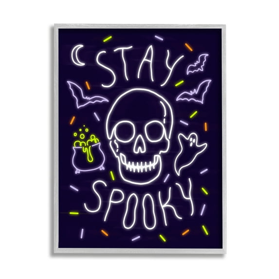 Stupell Industries Stay Spooky Quote Halloween Theme Skeleton Grey Framed, 11 x 14, Design by Victoria Barnes