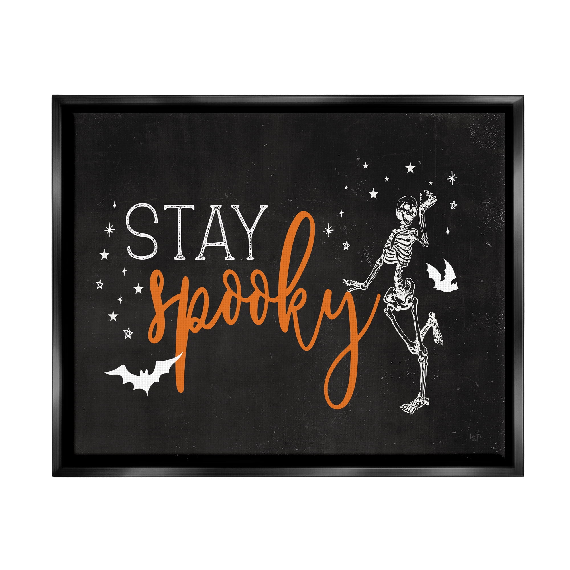 Stupell Industries Stay Spooky Skeleton Holiday Painting Black Floater Framed Art Print Wall Art, 31 x 25