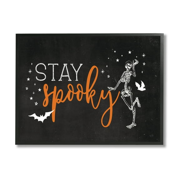 Stupell Industries Stay Spooky Skeleton Holiday Painting Black Framed Art Print Wall Art, 14 x 11