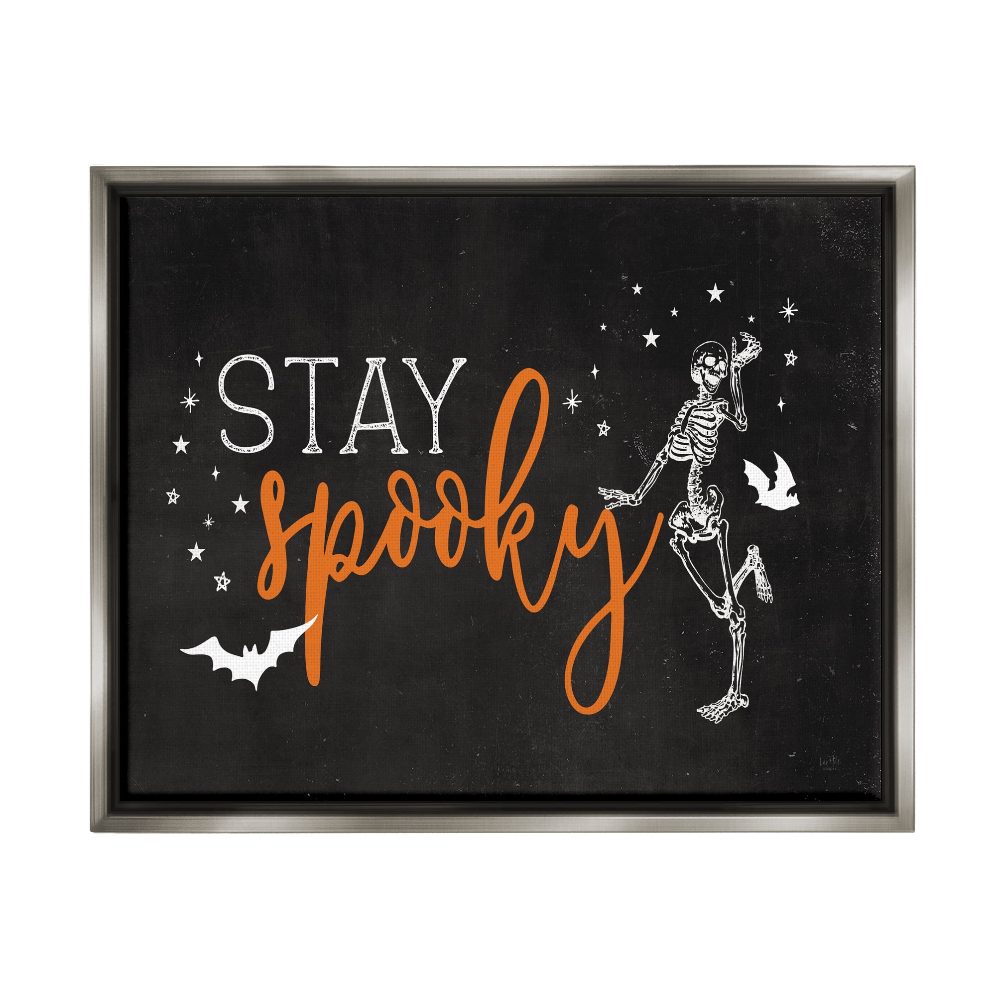Stupell Industries Stay Spooky Skeleton Holiday Painting Gray Floater Framed Art Print Wall Art, 31 x 25