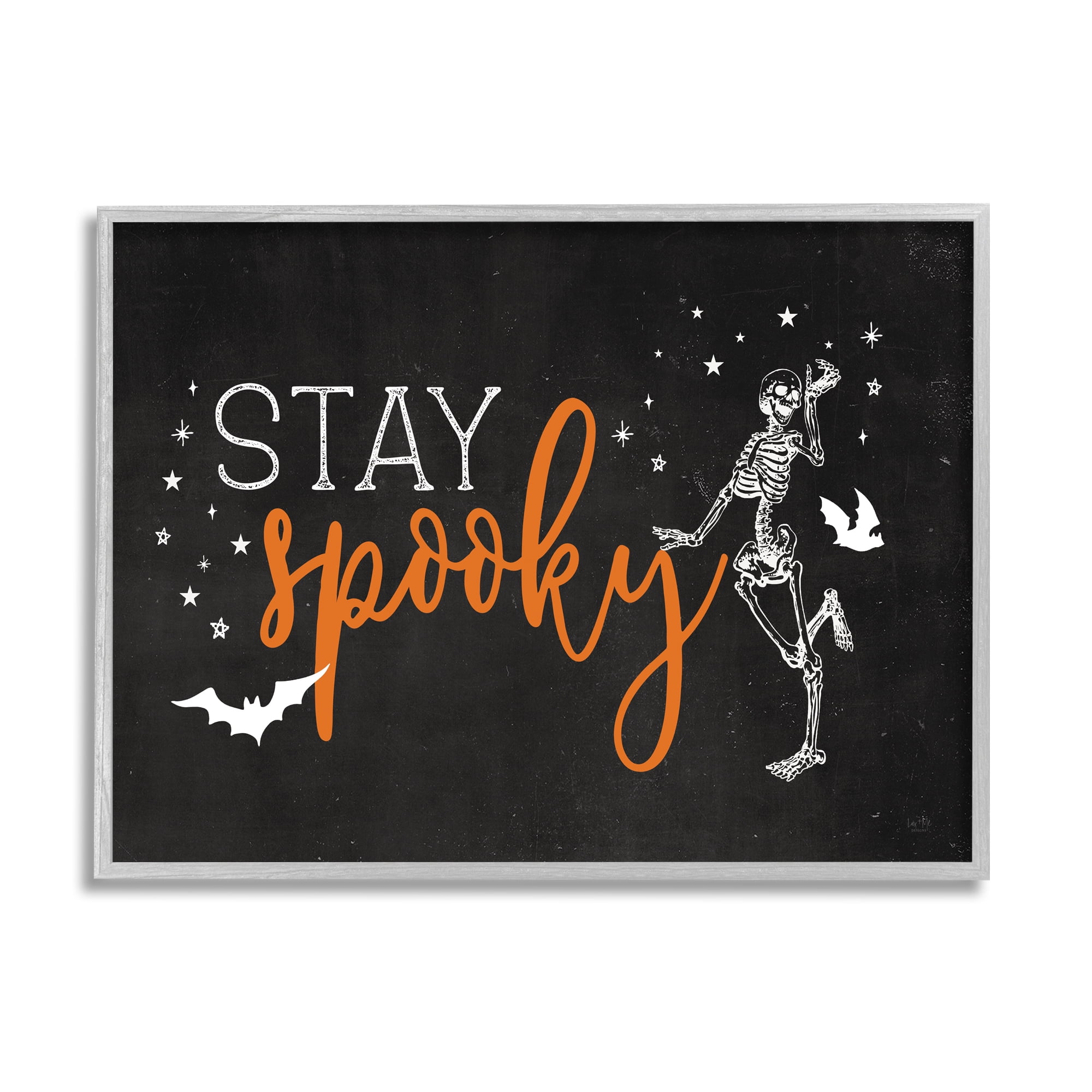 Stupell Industries Stay Spooky Skeleton Holiday Painting Gray Framed Art Print Wall Art, 30 x 24