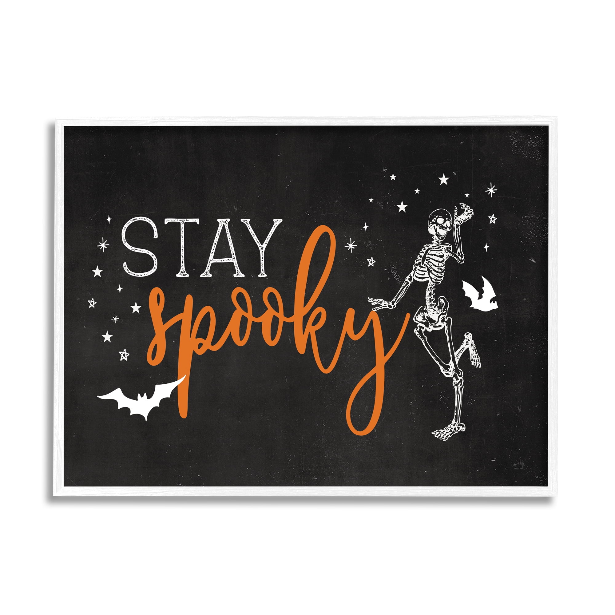 Stupell Industries Stay Spooky Skeleton Holiday Painting White Framed Art Print Wall Art, 14 x 11