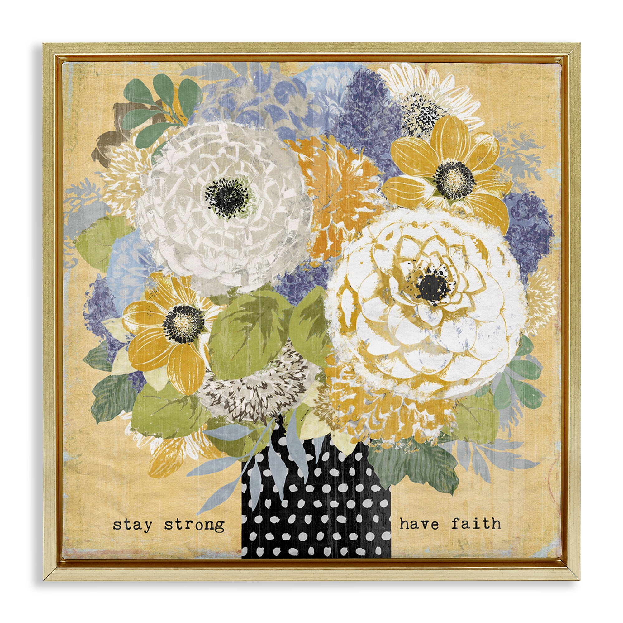 Stupell Industries Stay Strong Have Faith Gold Framed Floater Canvas Wall Art, design by Suzanne Nicoll
