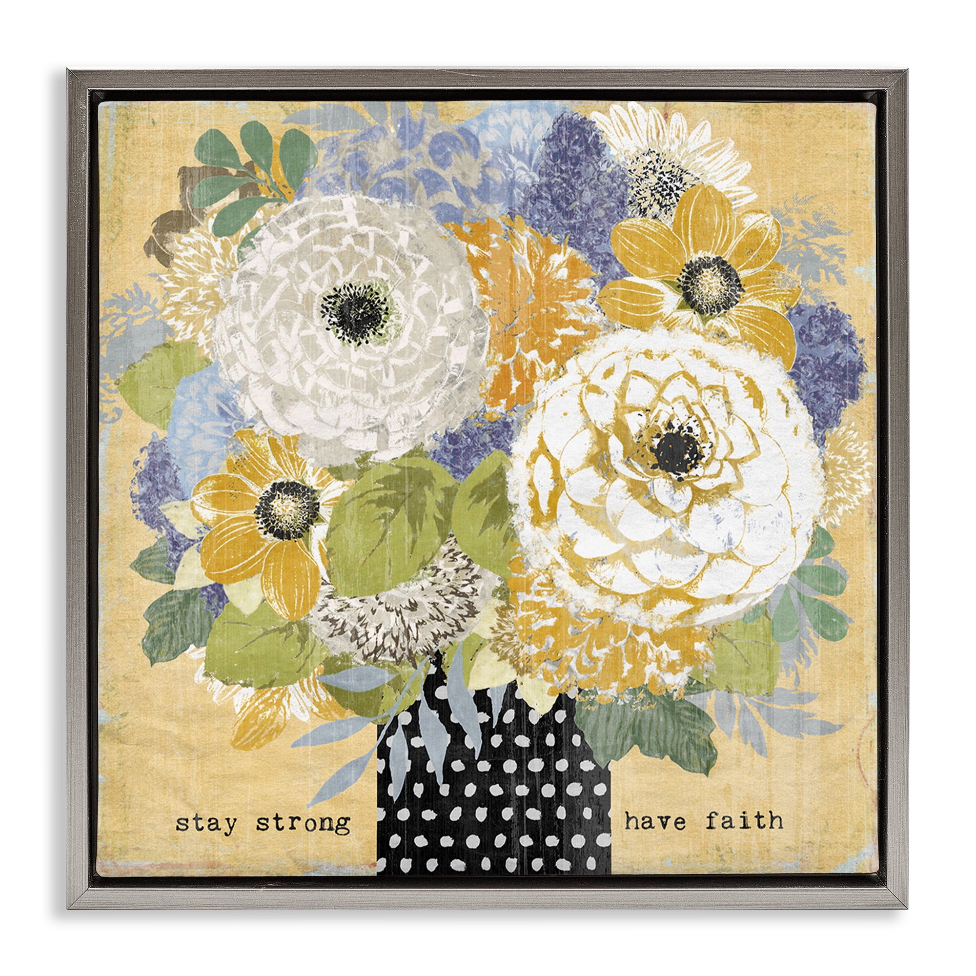 Stupell Industries Stay Strong Have Faith Gray Framed Floater Canvas Wall Art, design by Suzanne Nicoll