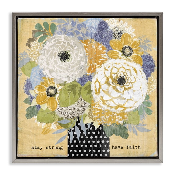 Stupell Industries Shabby Chic Stay Strong Have Faith Gray Floating Frame Canvas Art, 25 x 25, by Suzanne Nicoll