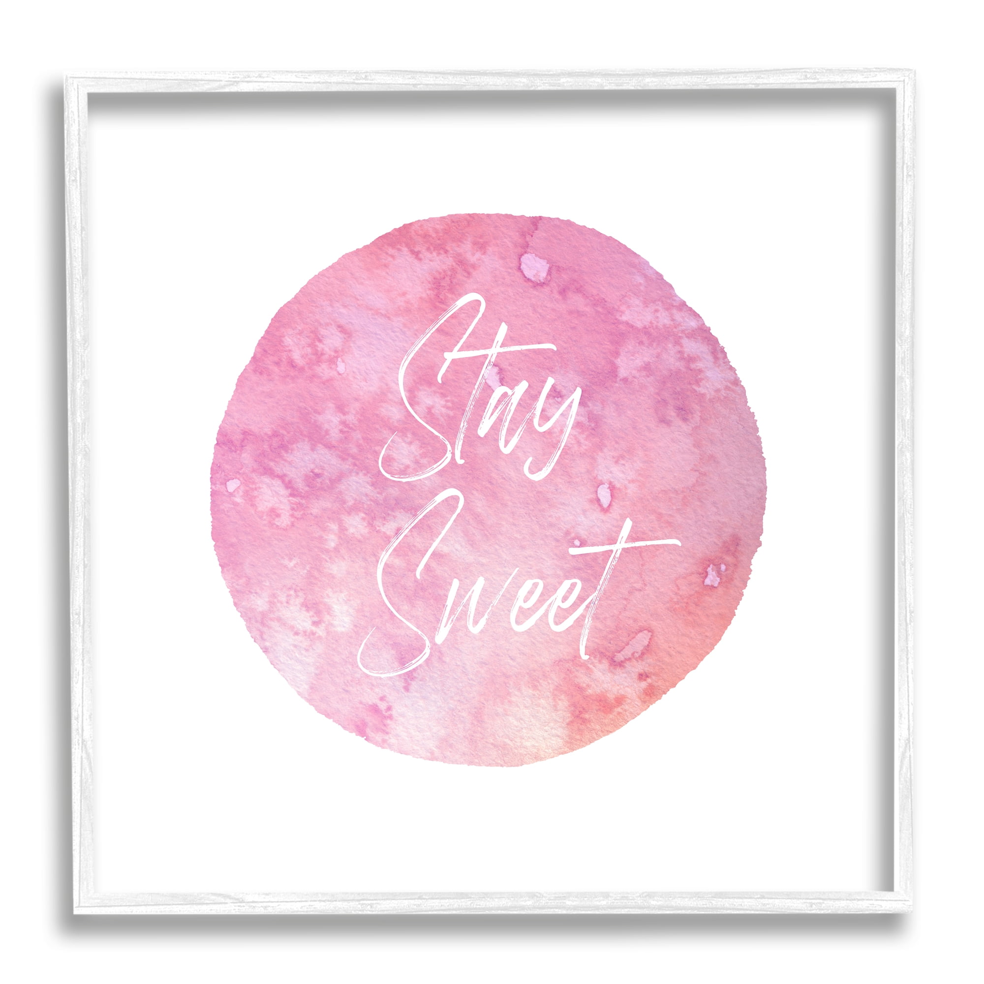 Stupell Industries Stay Sweet Pink Circle Inspirational Painting White Framed Art Print Wall Art, 12 x 12