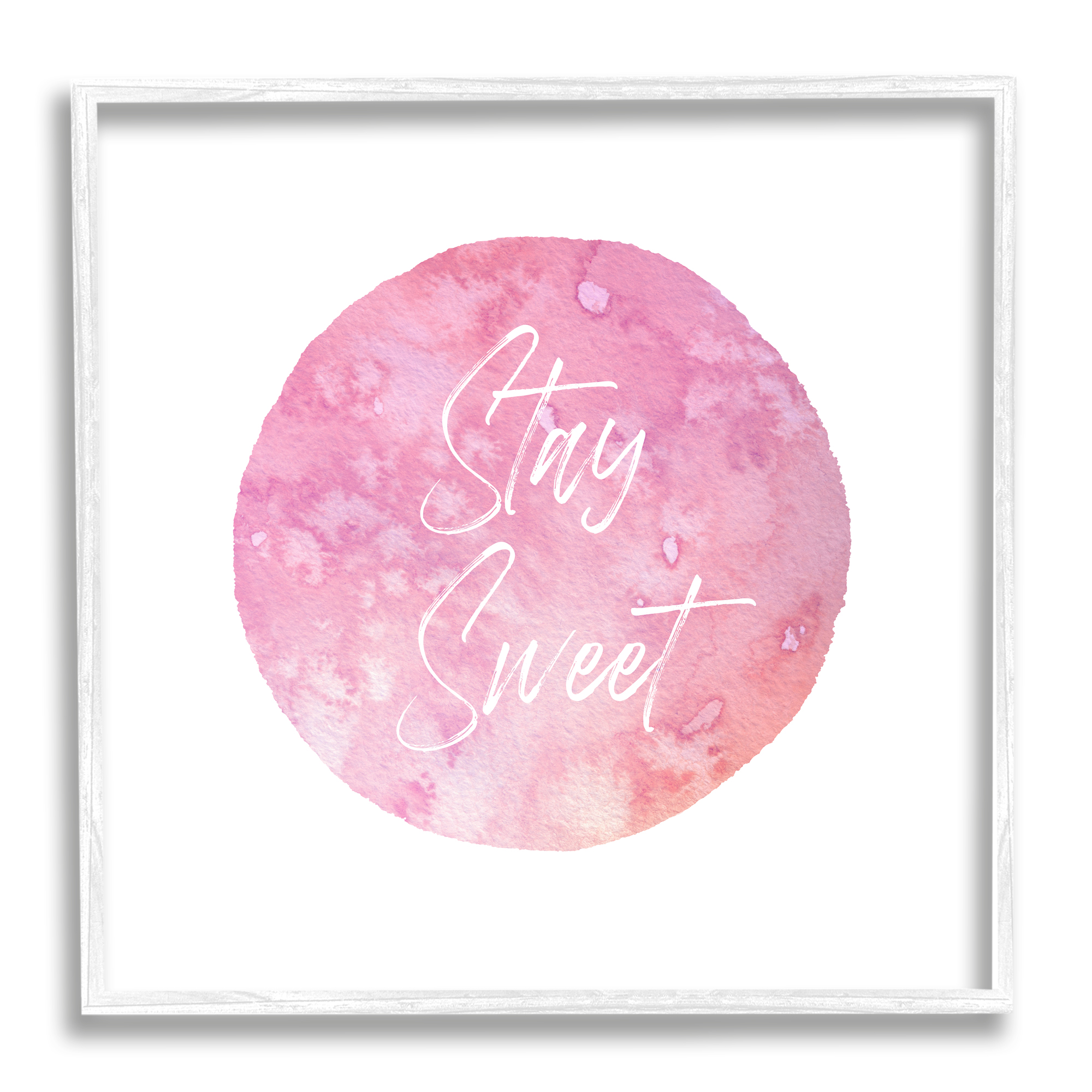 Stupell Industries Stay Sweet Pink Circle Inspirational Painting White Framed Art Print Wall Art, 17 x 17