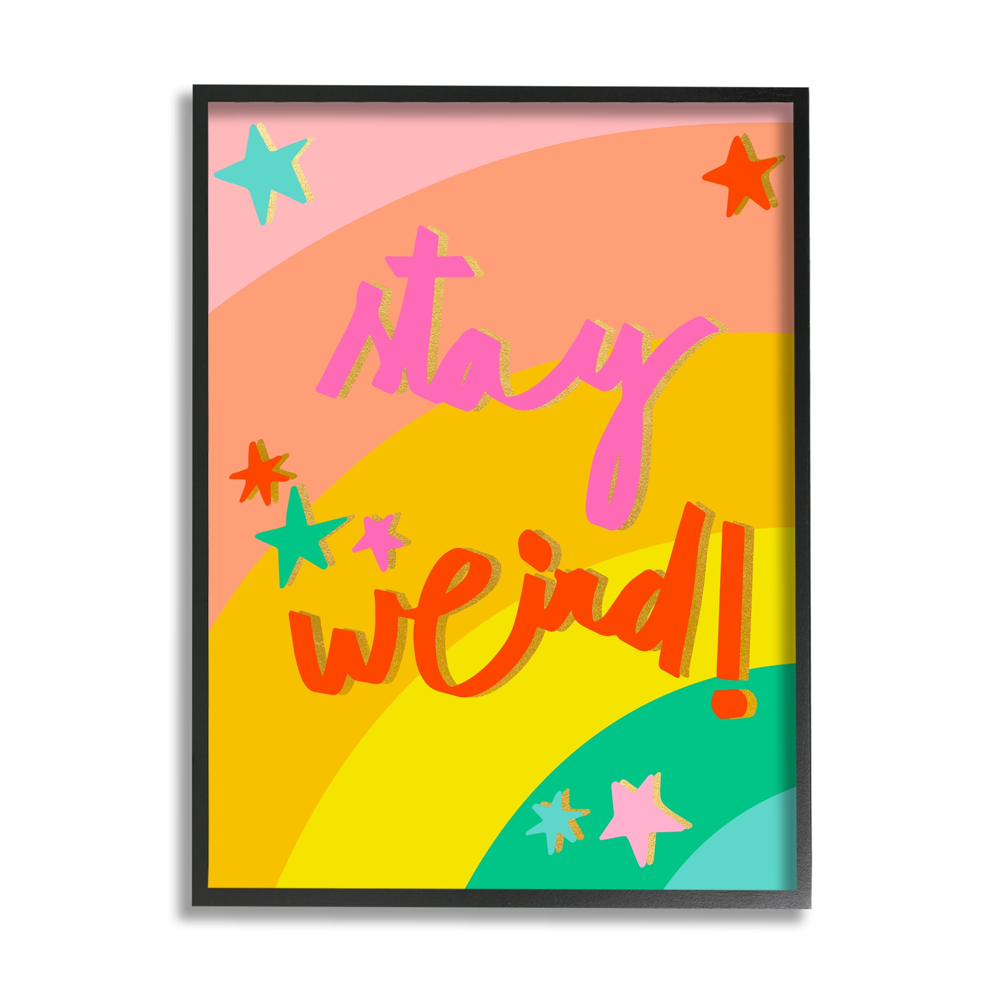 Stupell Industries Stay Weird Rainbow Stripes Inspirational Painting Black Framed Art Print Wall Art, 16 x 20