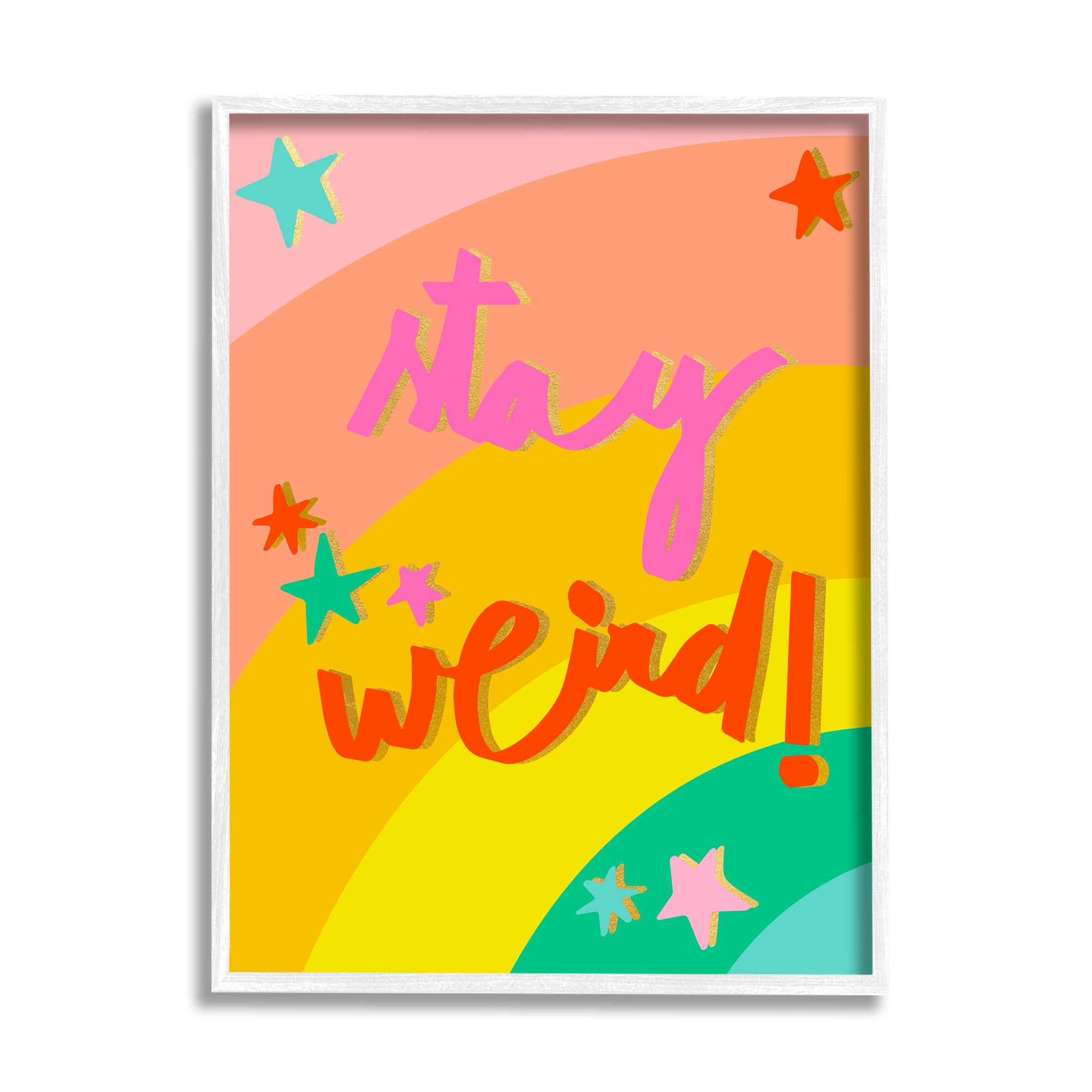 Stupell Industries Stay Weird Rainbow Stripes Inspirational Painting White Framed Art Print Wall Art, 16 x 20