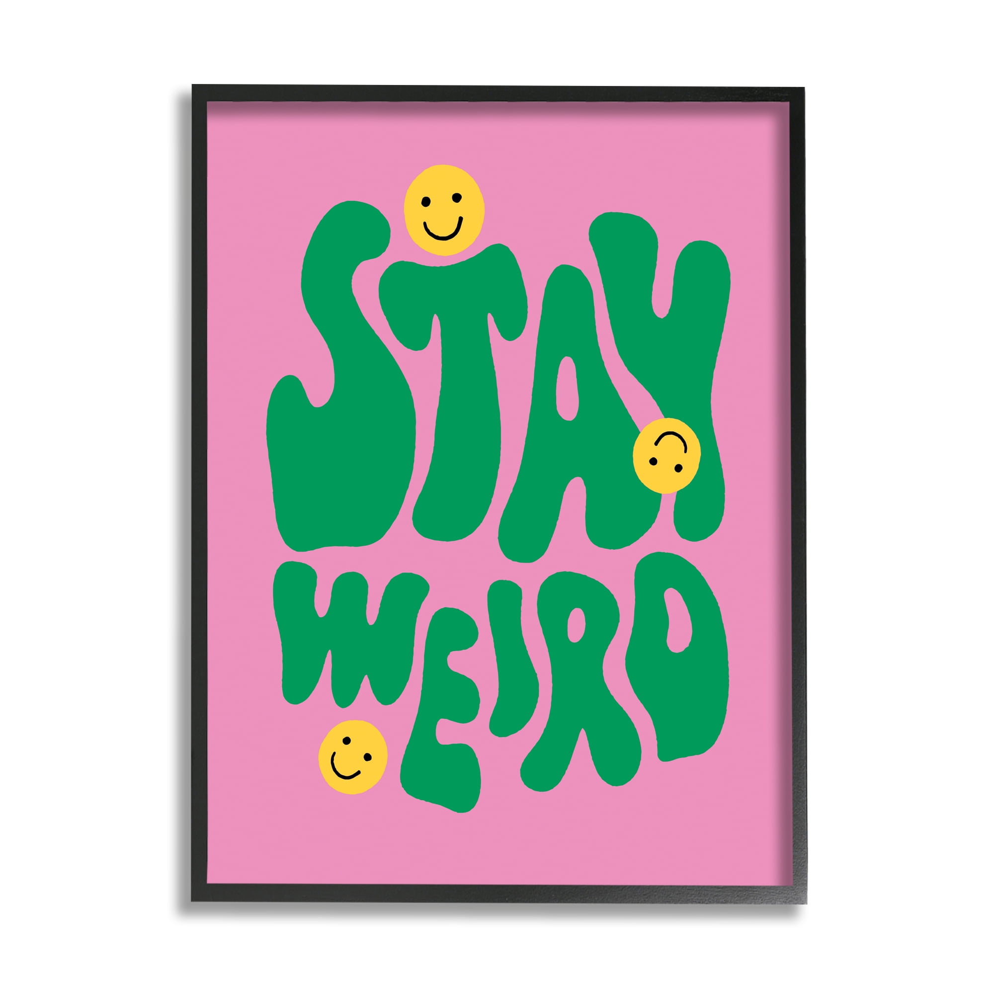 Stupell Industries Stay Weird Retro Smilies Typography Painting Black Framed Art Print Wall Art, 11 x 14