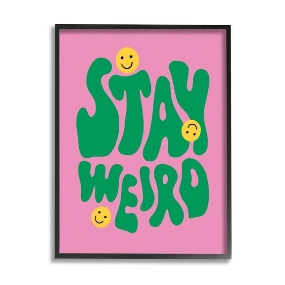 Stupell Industries Stay Weird Retro Smilies Typography Painting Black Framed Art Print Wall Art, 11 x 14