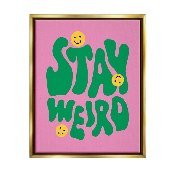 Stupell Industries Stay Weird Retro Smilies Typography Painting Gold Floater Framed Canvas Art Print Wall Art, 25 x 31