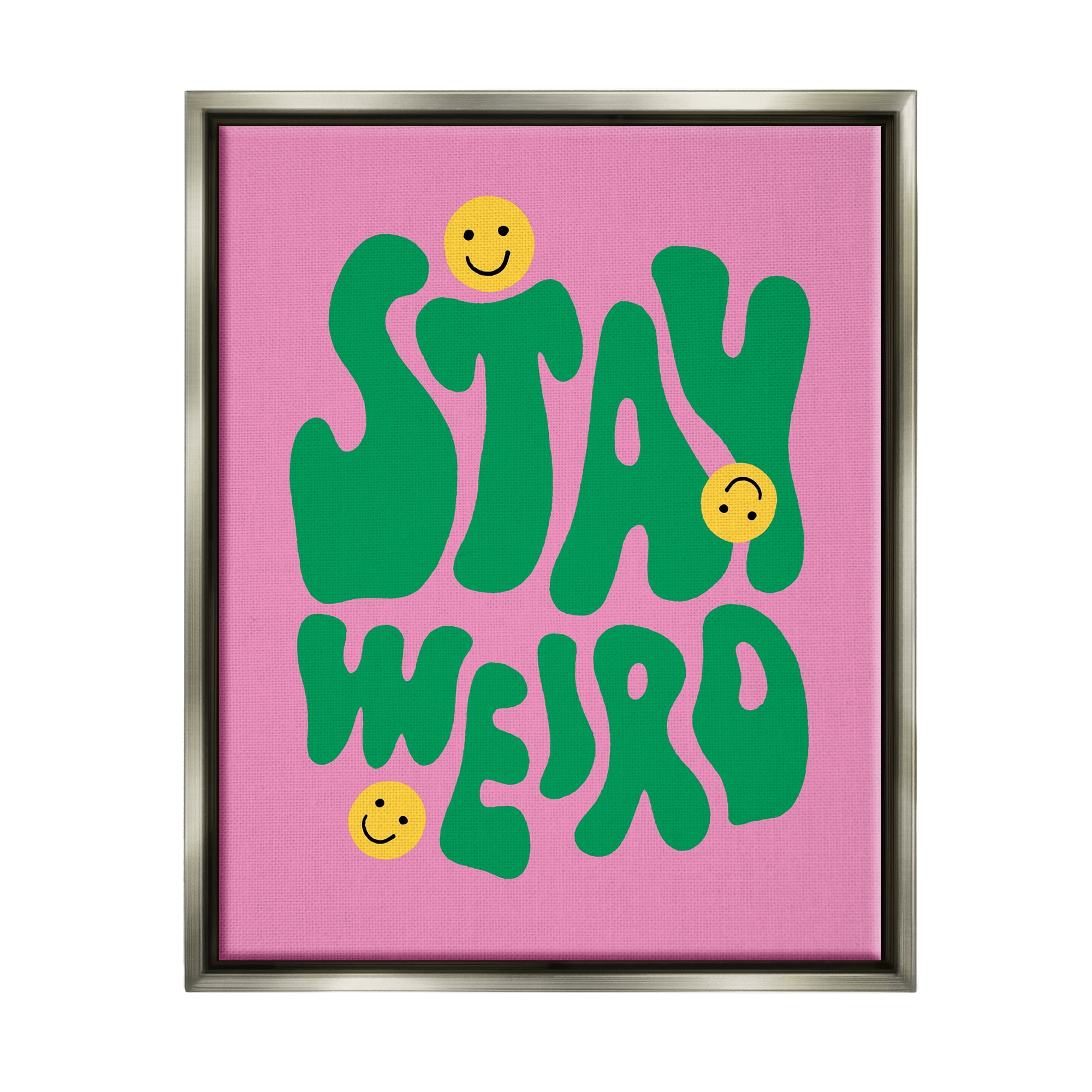 Stupell Industries Stay Weird Retro Smilies Typography Painting Gray Floater Framed Canvas Art Print Wall Art, 25 x 31