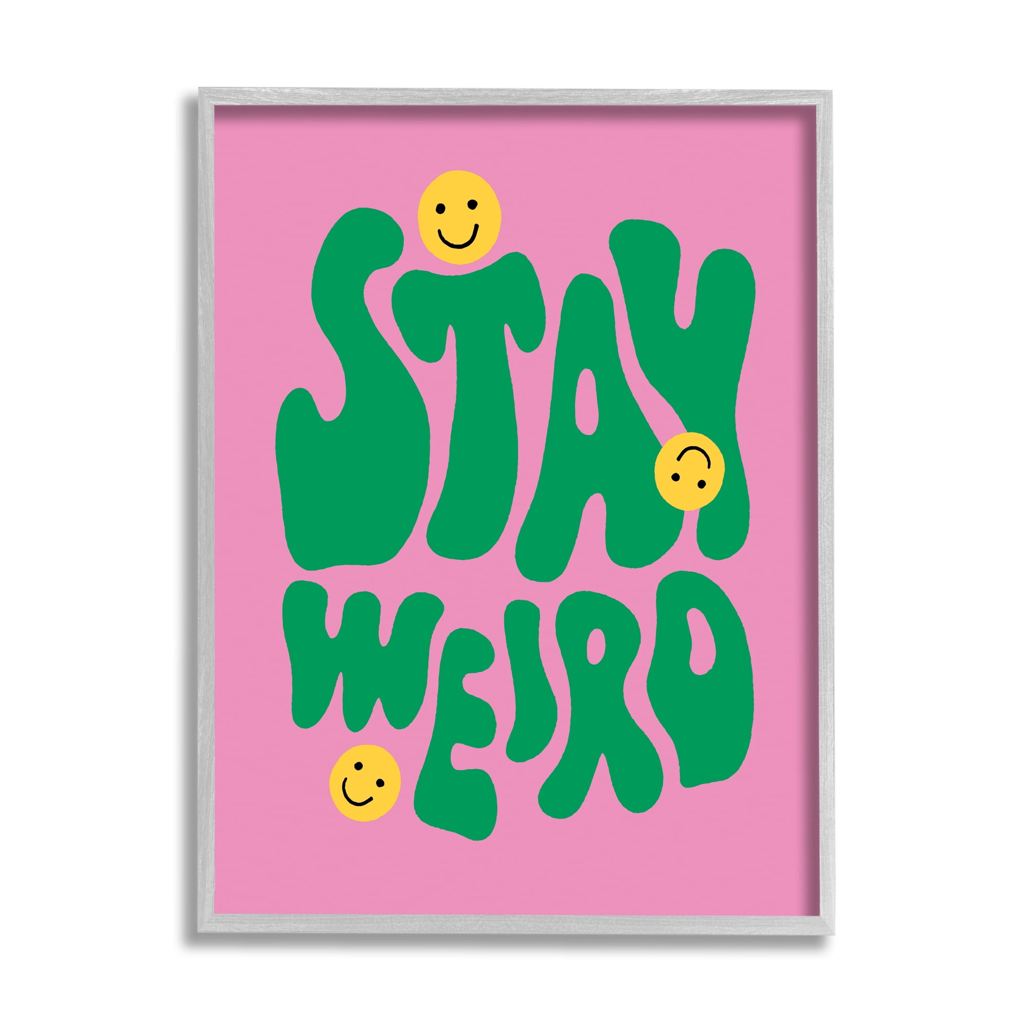 Stupell Industries Stay Weird Retro Smilies Typography Painting Gray Framed Art Print Wall Art, 16 x 20