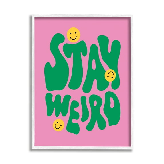 Stupell Industries Stay Weird Retro Smilies Typography Painting White Framed Art Print Wall Art, 16 x 20