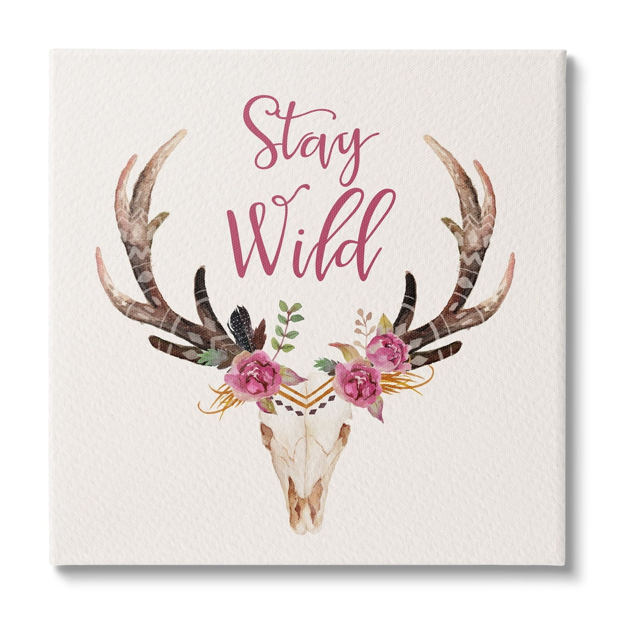 Stupell Industries Stay Wild Boho Chic Floral Deer Skull Antlers Canvas Wall Art, 24 x 24, Design by Amy Brinkman