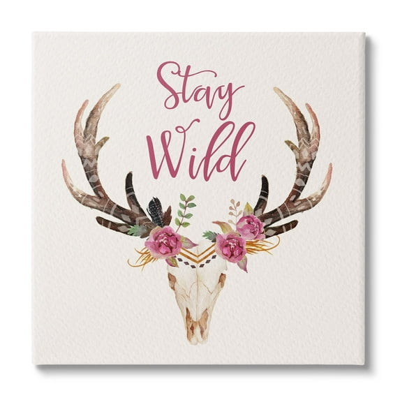 Stupell Industries Stay Wild Boho Chic Floral Deer Skull Antlers Canvas Wall Art, 30 x 30, Design by Amy Brinkman