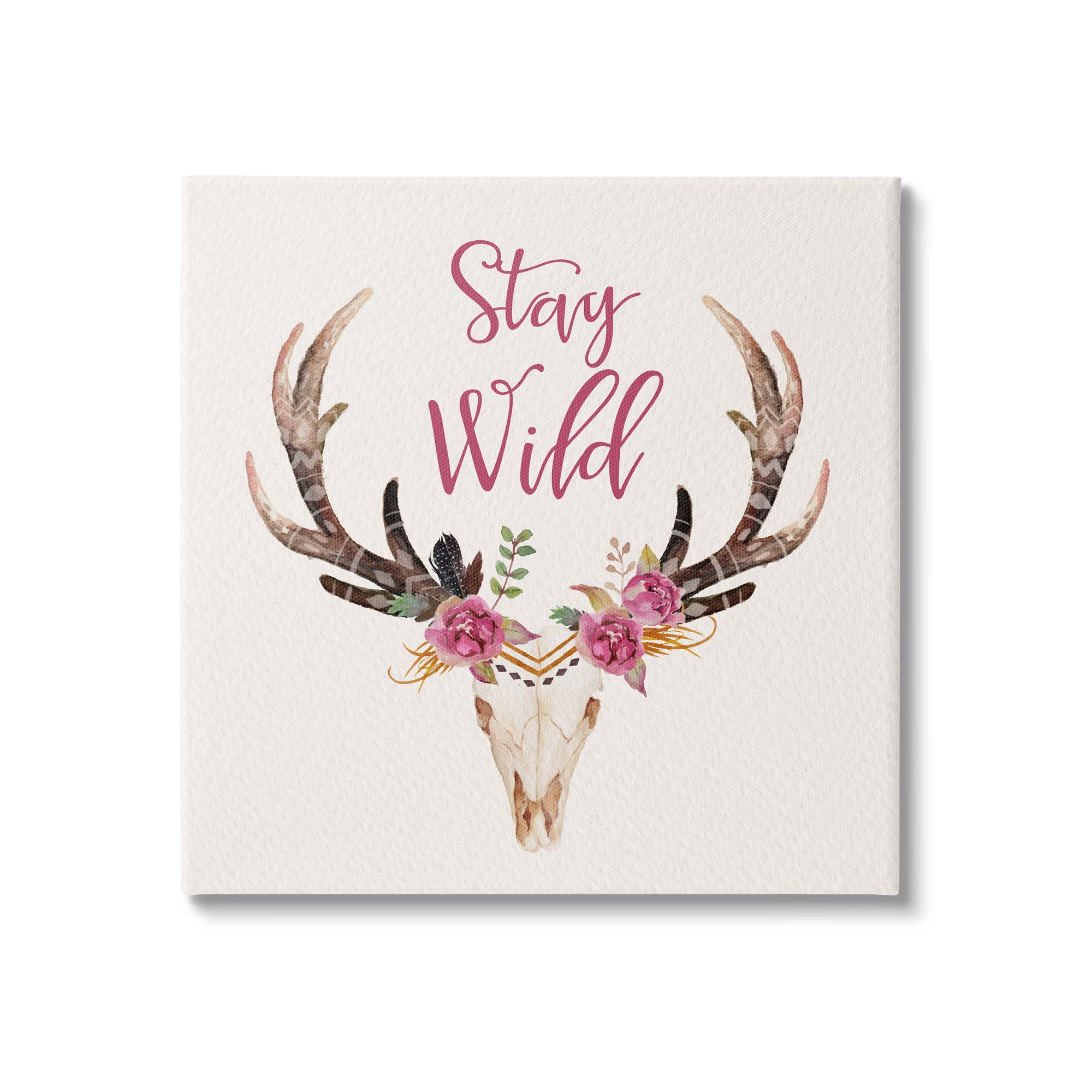 Stupell Industries Stay Wild Boho Chic Floral Deer Skull Antlers Canvas Wall Art, 36 x 36, Design by Amy Brinkman