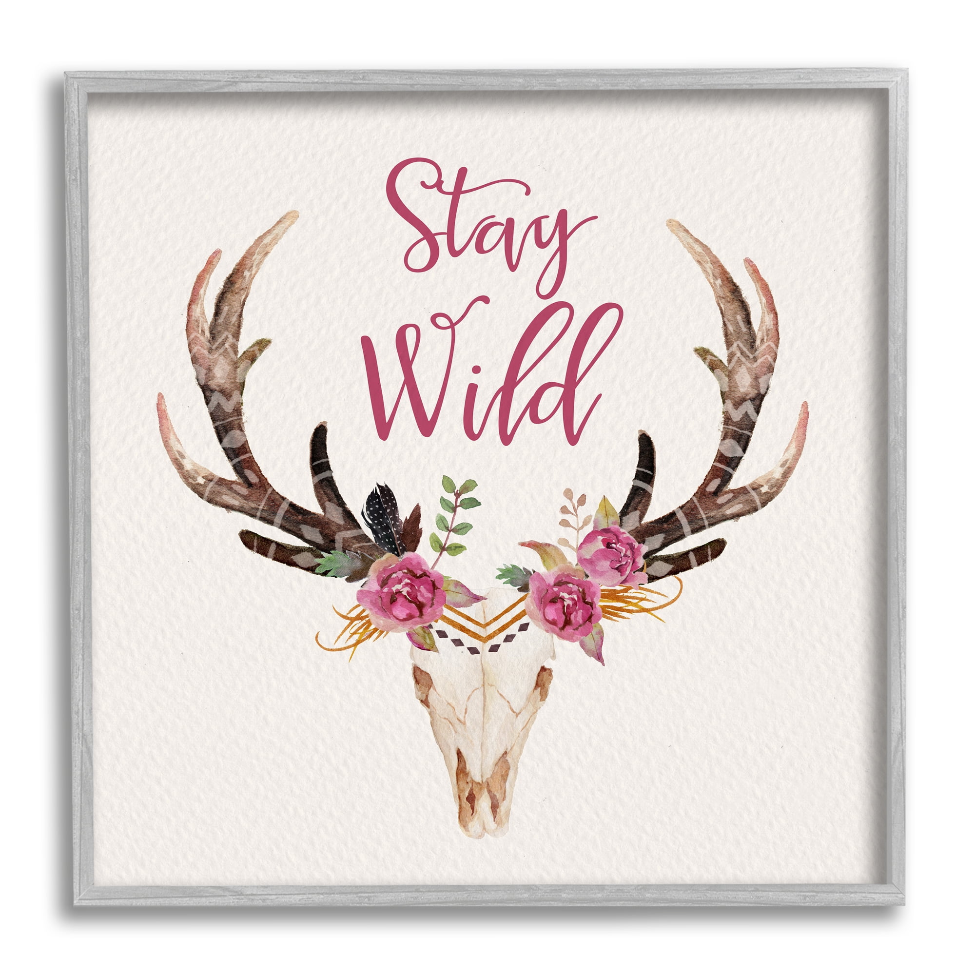 Stupell Industries Stay Wild Boho Chic Floral Deer Skull Antlers Framed Wall Art, 24 x 24, Design by Amy Brinkman