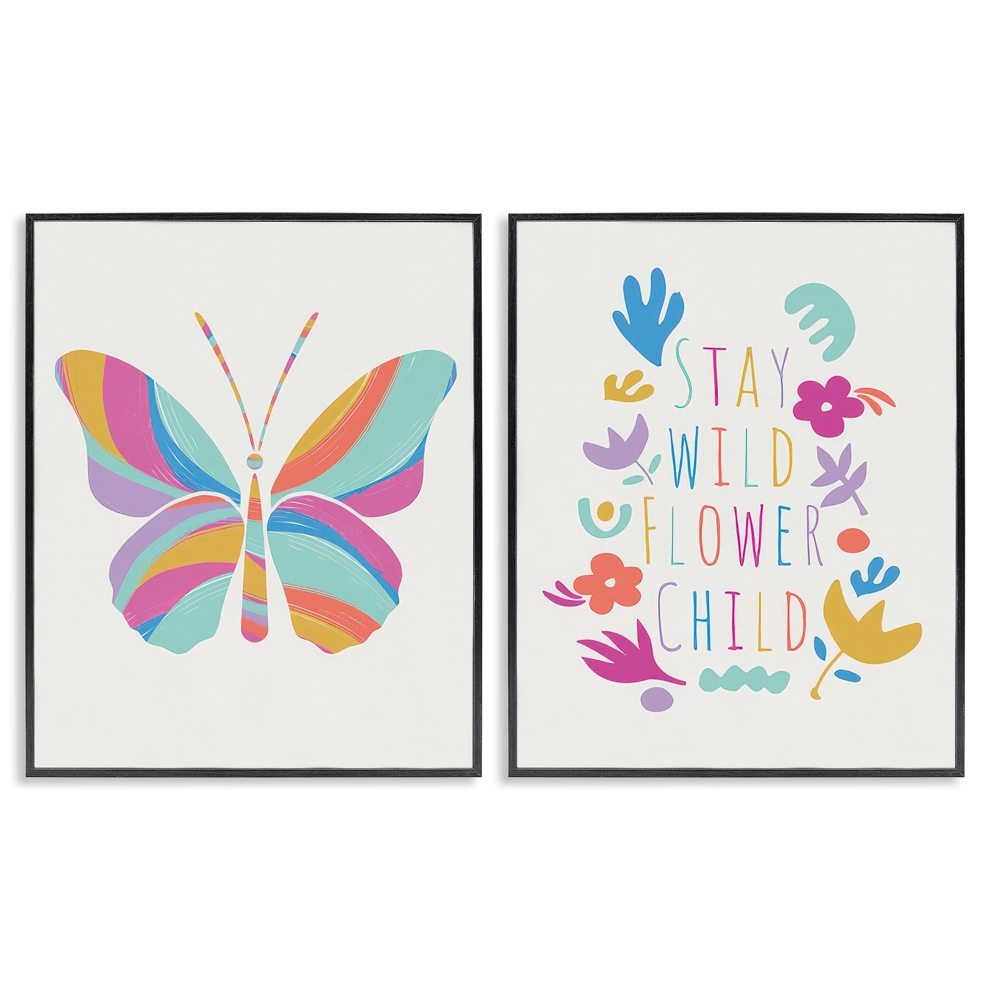 Stupell Industries Stay Wild Butterfly Text & Numbers Painting Black Framed Art Print Wall Art, 16 x 20, Set of 2