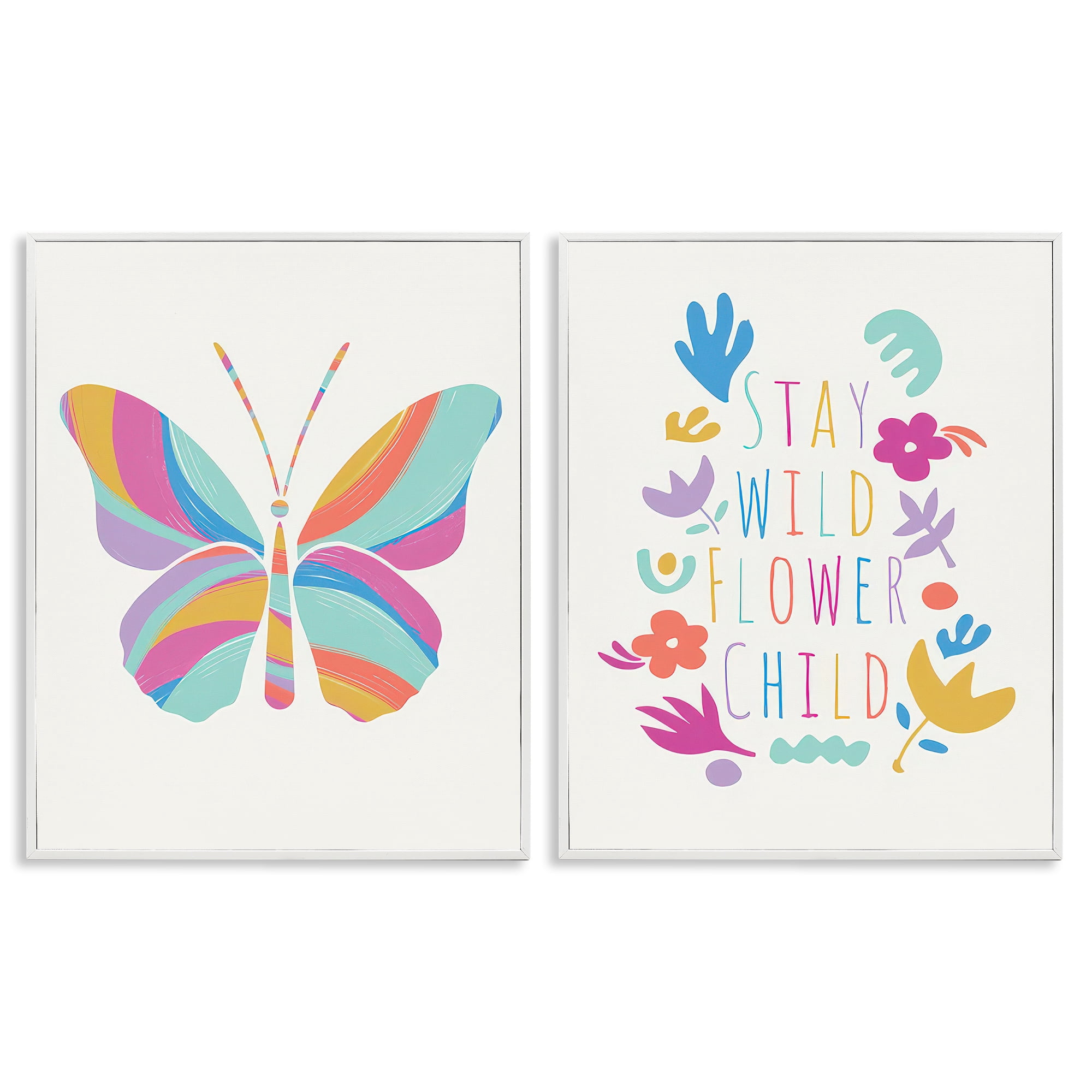 Stupell Industries Stay Wild Butterfly Text & Numbers Painting White Framed Art Print Wall Art, 11 x 14, Set of 2