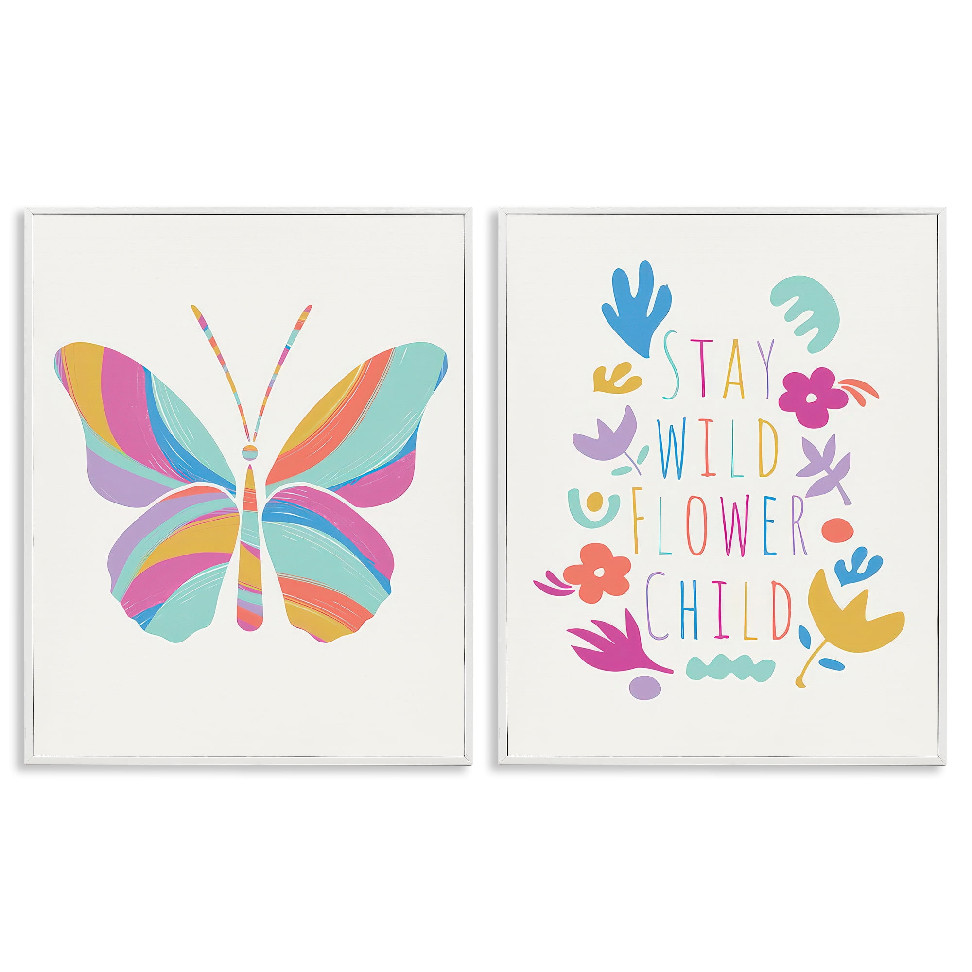 Stupell Industries Stay Wild Butterfly Text & Numbers Painting White Framed Art Print Wall Art, 24 x 30, Set of 2