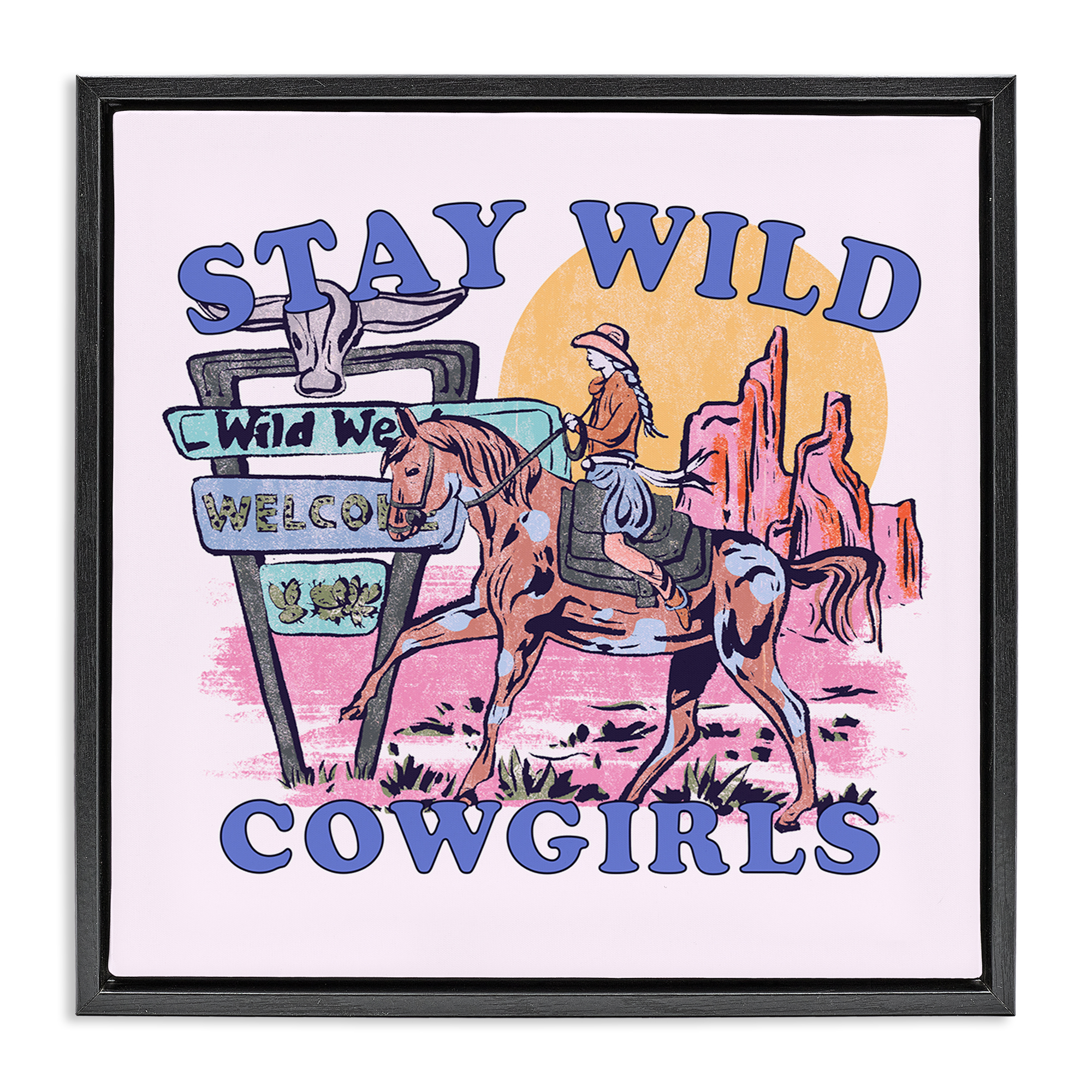 Stupell Industries Stay Wild Cowgirls Entertainment Painting Black Floater Framed Canvas Art Print Wall Art, 25 x 25