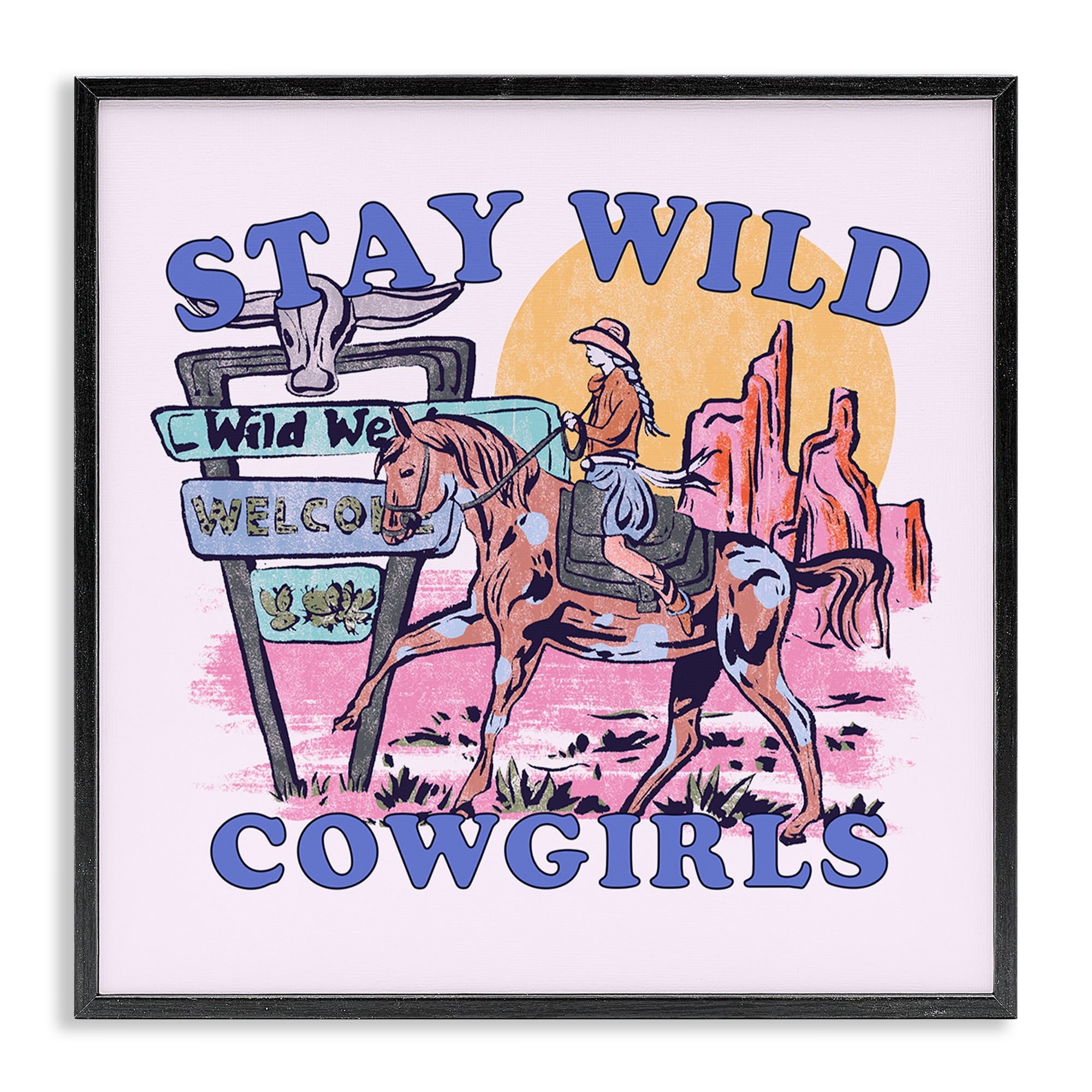 Stupell Industries Stay Wild Cowgirls Entertainment Painting Black Framed Art Print Wall Art, 17 x 17