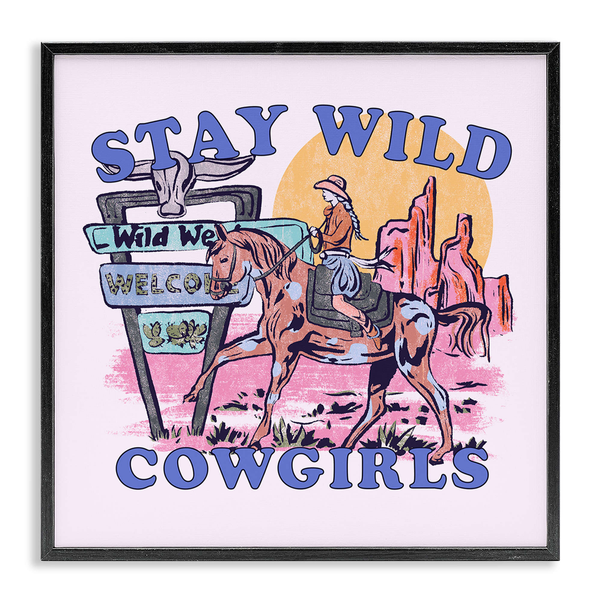 Stupell Industries Stay Wild Cowgirls Entertainment Painting Black Framed Art Print Wall Art, 24 x 24