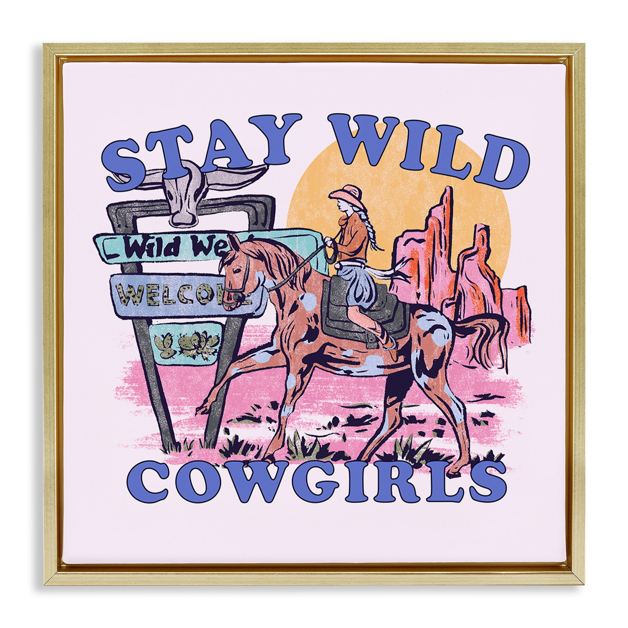 Stupell Industries Stay Wild Cowgirls Entertainment Painting Gold Floater Framed Canvas Art Print Wall Art, 25 x 25