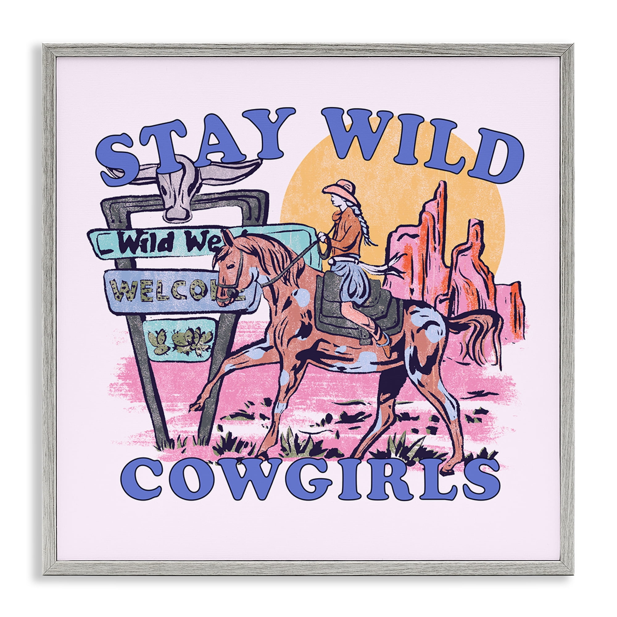 Stupell Industries Stay Wild Cowgirls Entertainment Painting Gray Framed Art Print Wall Art, 12 x 12
