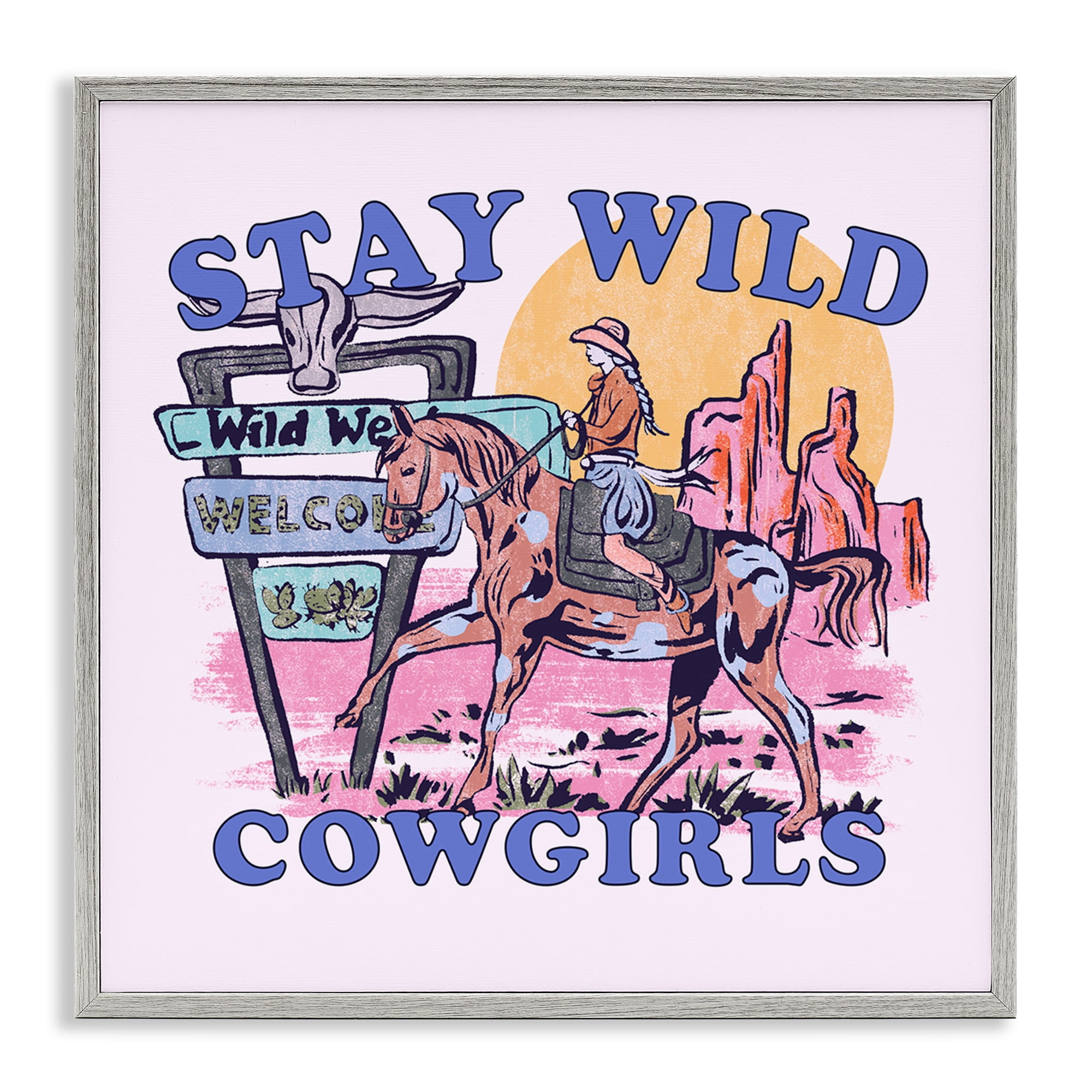 Stupell Industries Stay Wild Cowgirls Entertainment Painting Gray Framed Art Print Wall Art, 17 x 17
