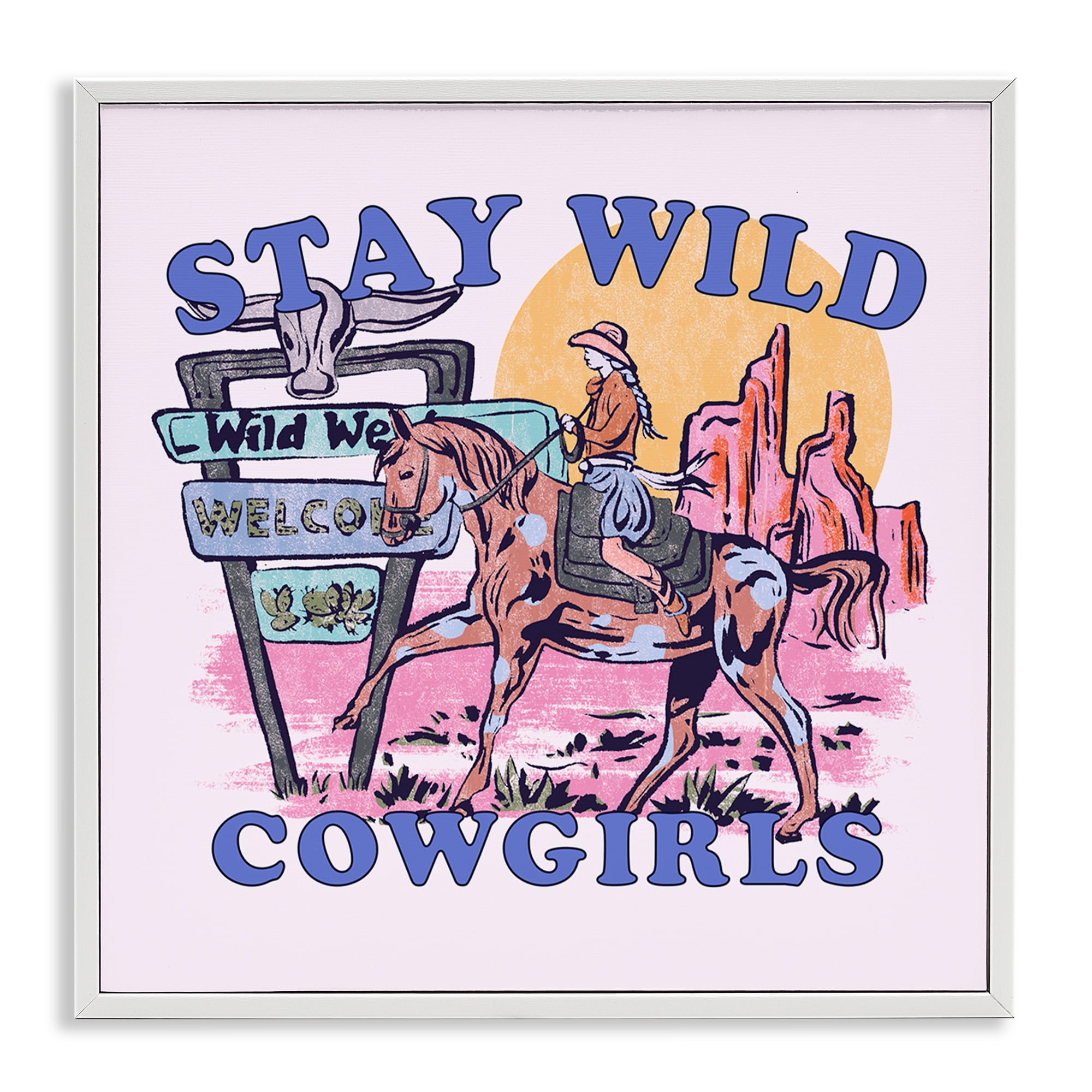 Stupell Industries Stay Wild Cowgirls Entertainment Painting White Framed Art Print Wall Art, 24 x 24