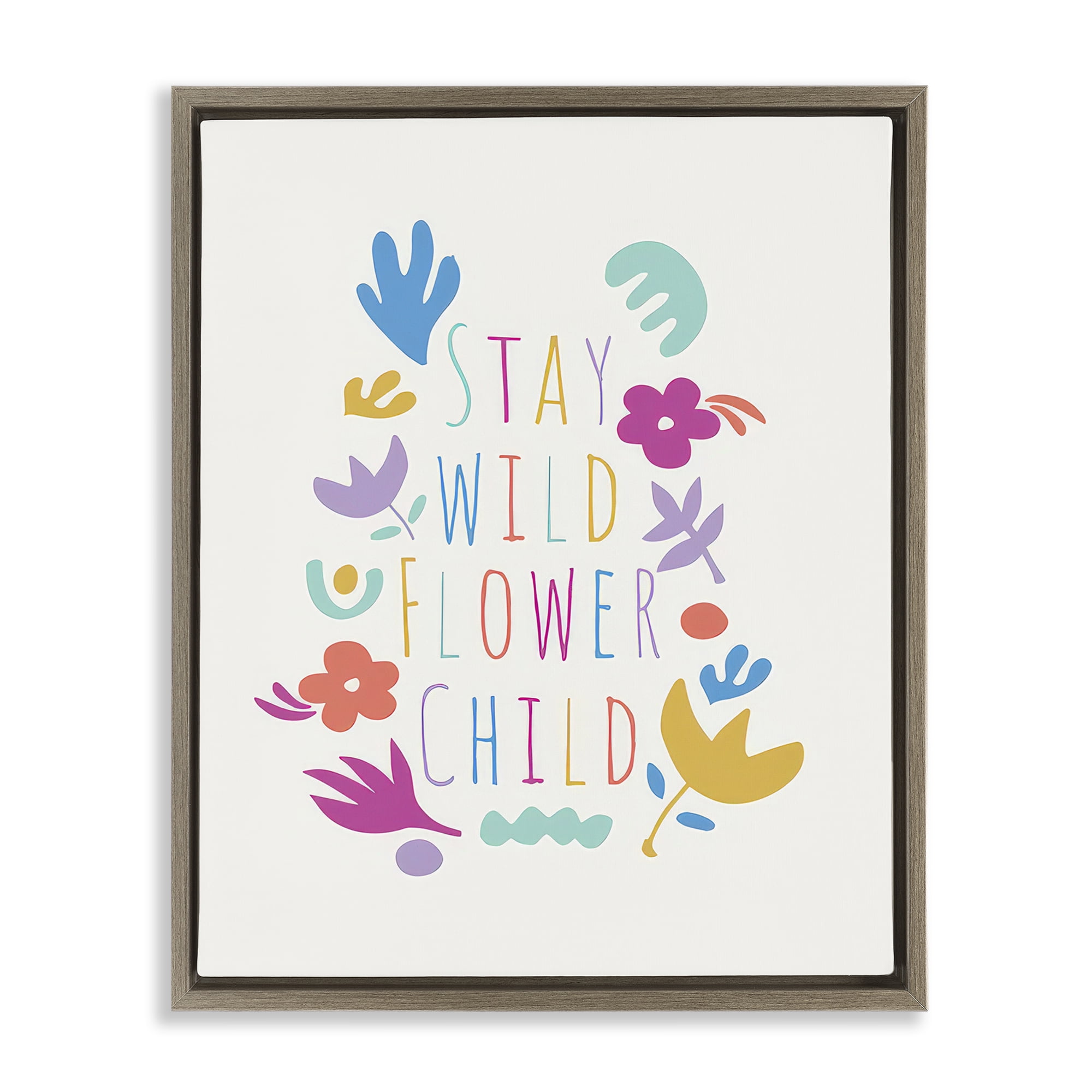 Stupell Industries Stay Wild Flower Child Plants & Flowers Painting Brown Floater Framed Canvas Art Print Wall Art, 17 x 21