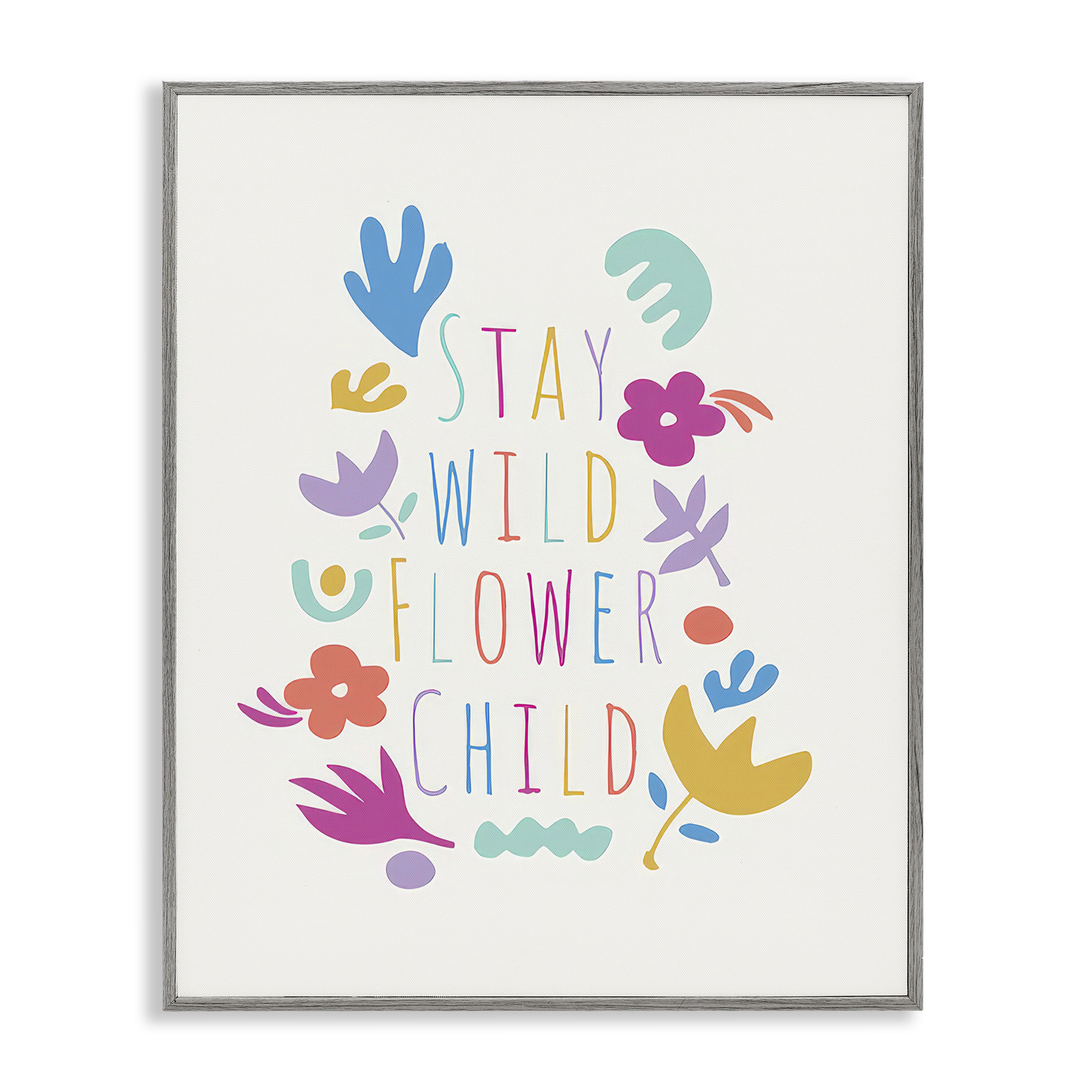 Stupell Industries Stay Wild Flower Child Plants & Flowers Painting Gray Framed Art Print Wall Art, 11 x 14