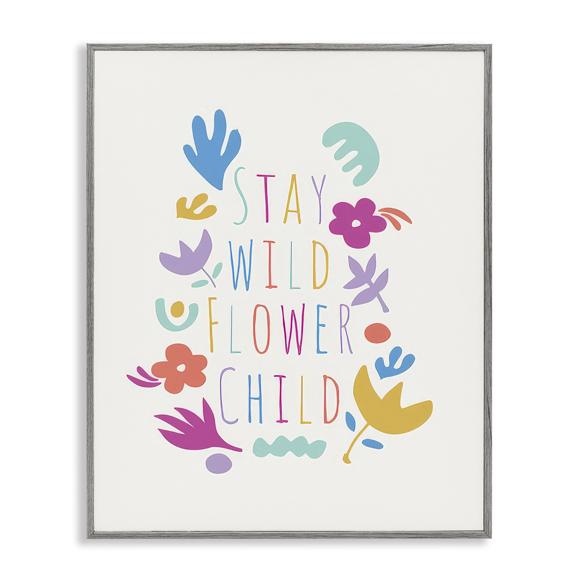 Stupell Industries Stay Wild Flower Child Plants & Flowers Painting Gray Framed Art Print Wall Art, 24 x 30